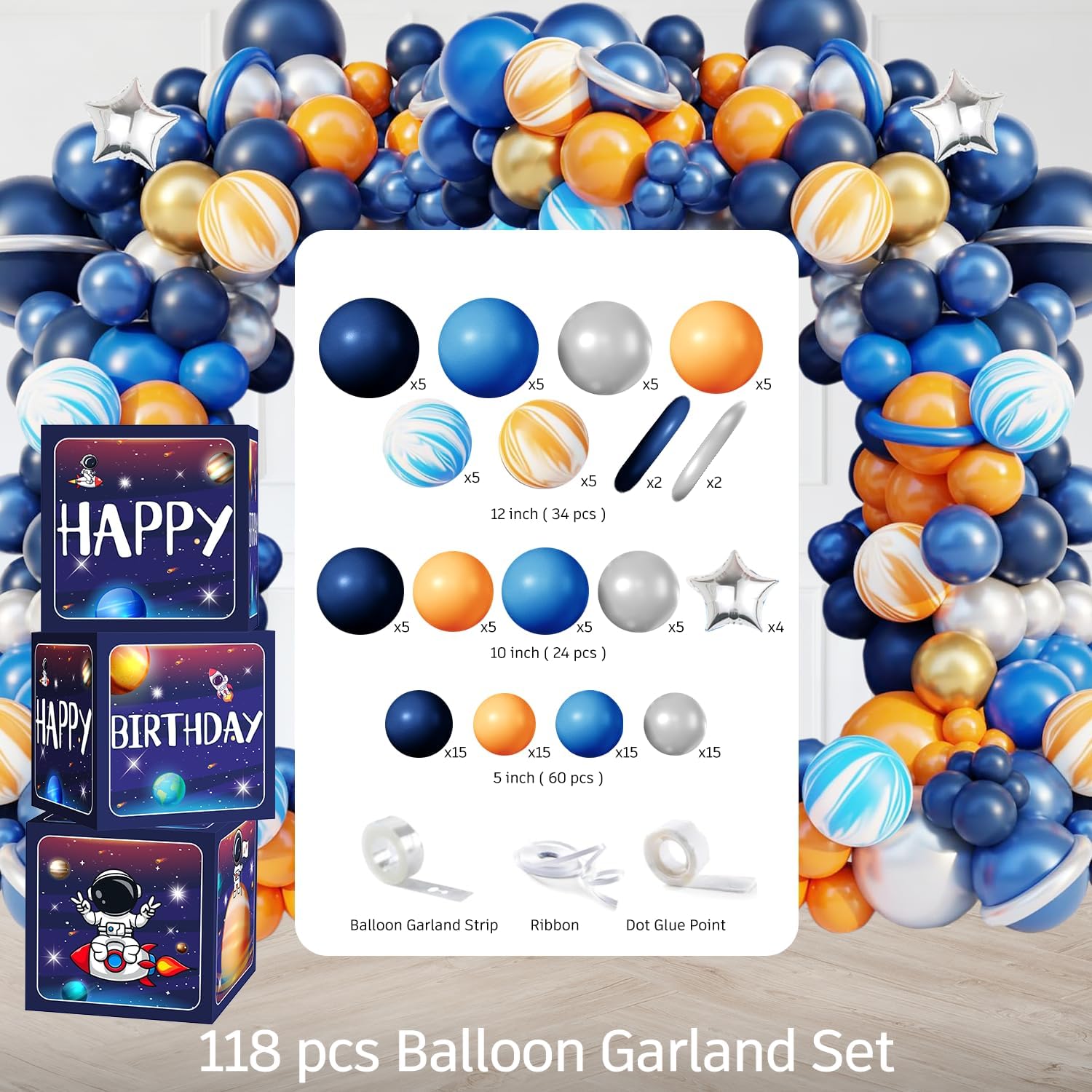296PCS Space Birthday Decorations, All-in-1 Party Pack, 25 Serves Disposable Tableware Set, Includes Balloon Boxes, Backdrop Tablecloth for Outer Astronaut Birthday Decorations - Image 8
