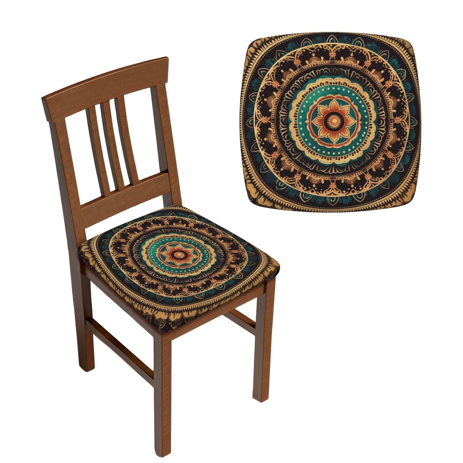 NONHAI 4PCS Dining Chair Seat Covers Set Mandala Stretch Removable Chairs Covers Washable Seat Cushion Slipcovers Protector for Dining Room Kitchen Chairs