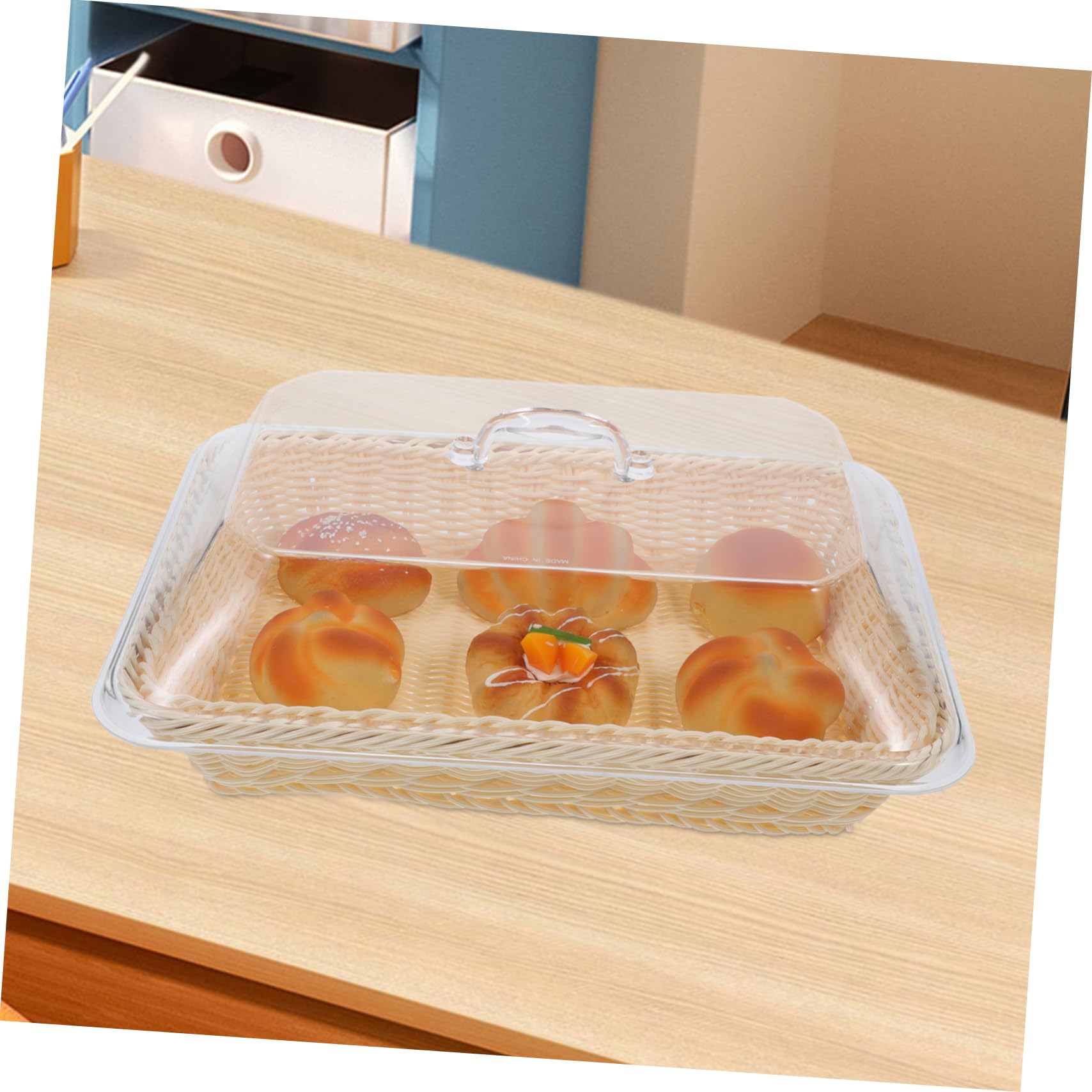 Holibanna Cesta para Servir Pan de Plástico Beige con Tapa, Fácil de Limpiar, Protege de Insectos y Conserva la Frescura Mesa