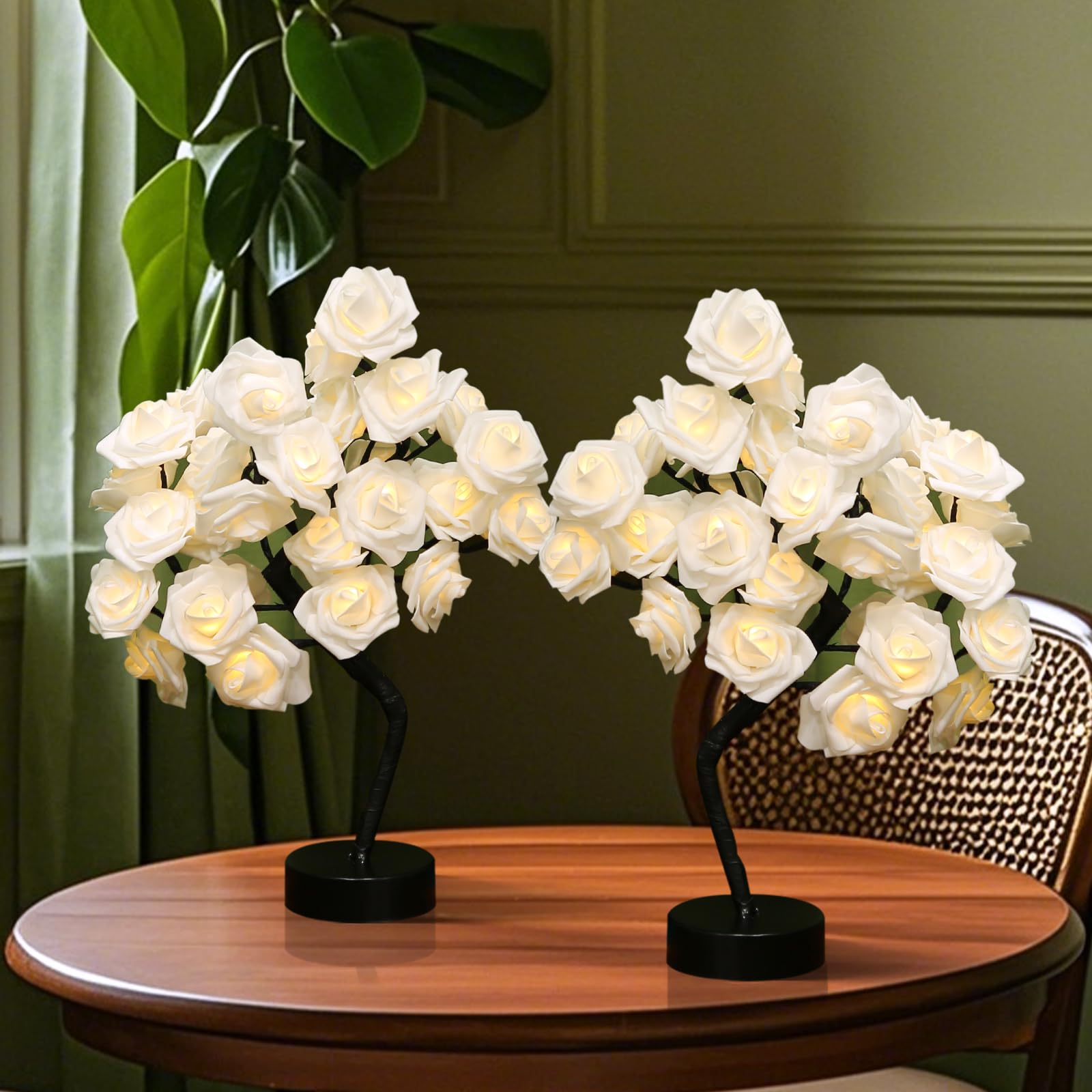 BDUSXYZ Flower Rose Tree Lamp - 2 Pieces 32 LED Rose Flower Night Light Tree Tabletop Bonsai Tree for Valentine's Day Wedding Decorations Girls Room Party Home Bedroom Warm White