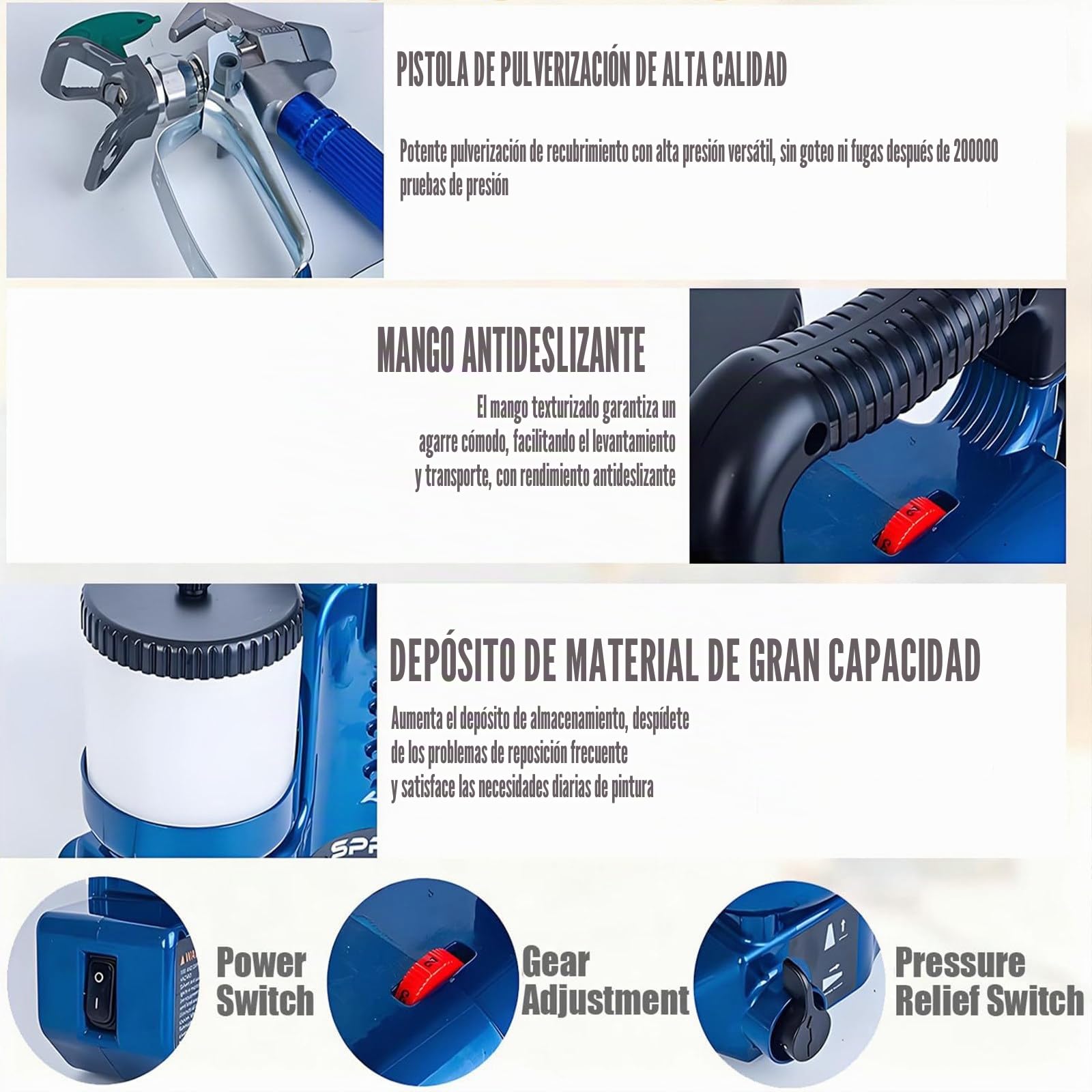 Pulverizador de Pintura sin Aire - Pulverizador de Pintura inalámbrico de Alta presión, 15 MPa, baterías de Litio de 1200 mAh, caudal de 1,1 l/min, 6 velocidades, para Pintar Casas 2battery
