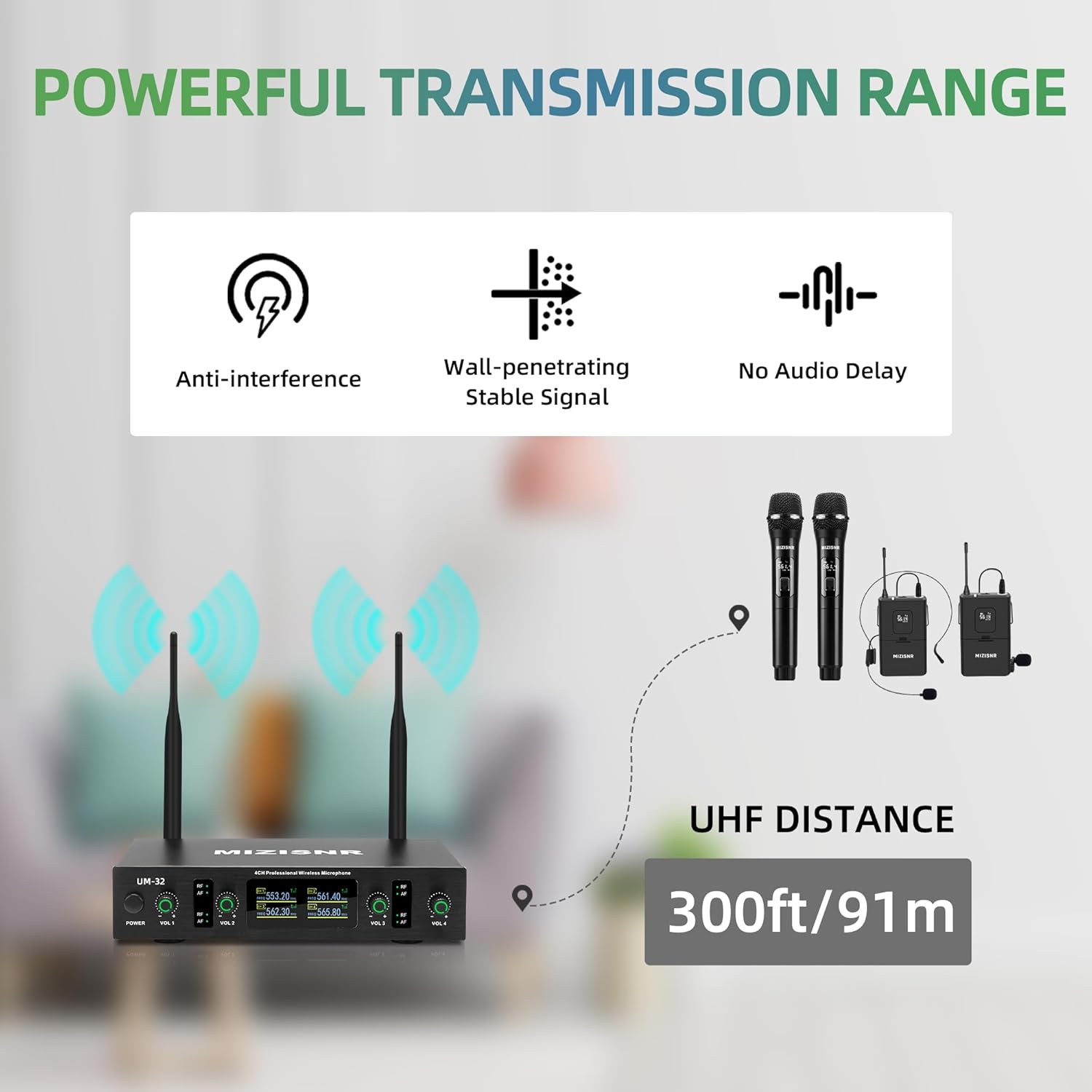 Lapel Wireless Microphone System with Headset & Lavalier Mics, 4 Channel UHF Metal Receiver with 2 Handheld Microphones & 2 Bodypacks, 300ft Range for Singing, Church, Karaoke, Wedding