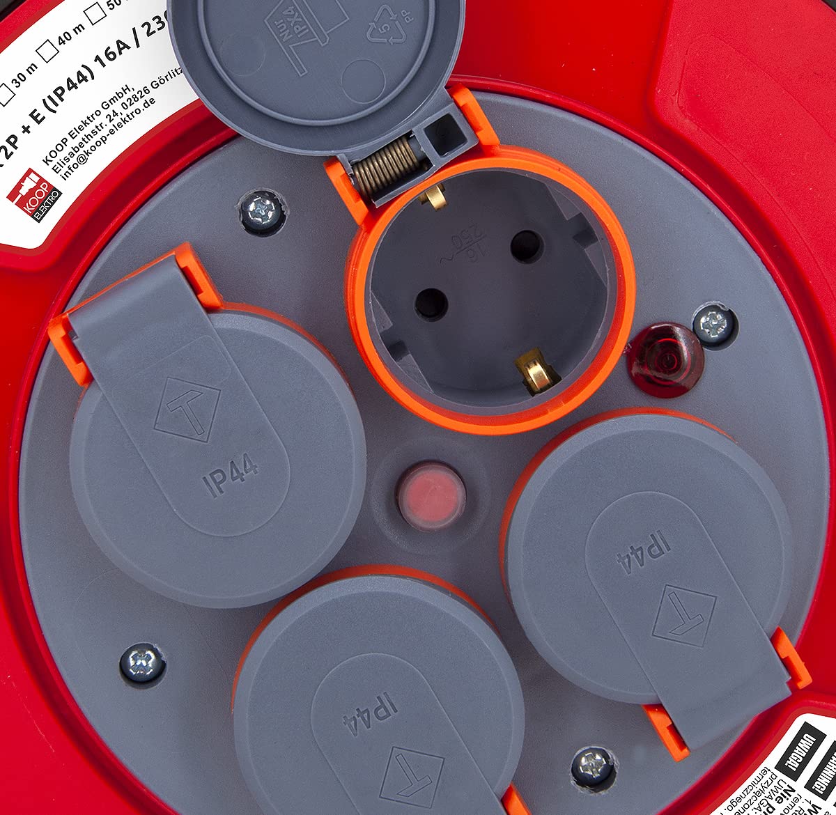 Gomma - Avvolgicavo impermeabile con 4 prese, Schuko IP44, forte e robusto, per esterni H05RR-F 3G2,5mm2 50M