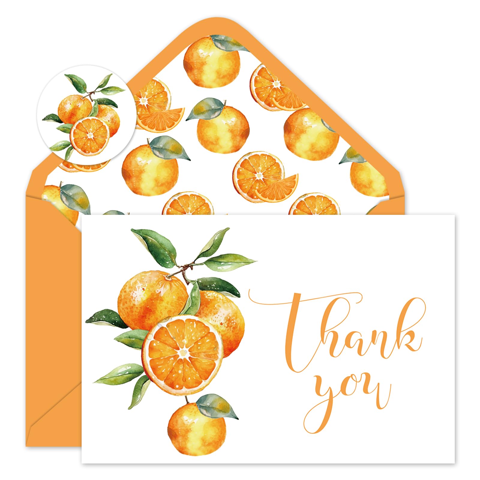 JarThenaAMCS 50 Pack Little Cuties Clementine Thank You Cards Watercolor Orange Greeting Cards With Envelopes Stickers Blank Note Card for Baby Shower