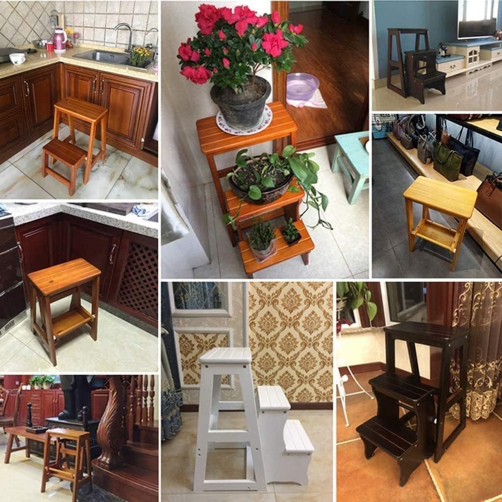 OKUOKA Wood Step Stool Folding Ladder Chair Folding,Wooden 2-Step Ladder, Non-Slip, Multi-Function, Kitchen Edroom Garage, Easy to Store, Max Load 150Kg, Portable Stairway Chair,C (Color