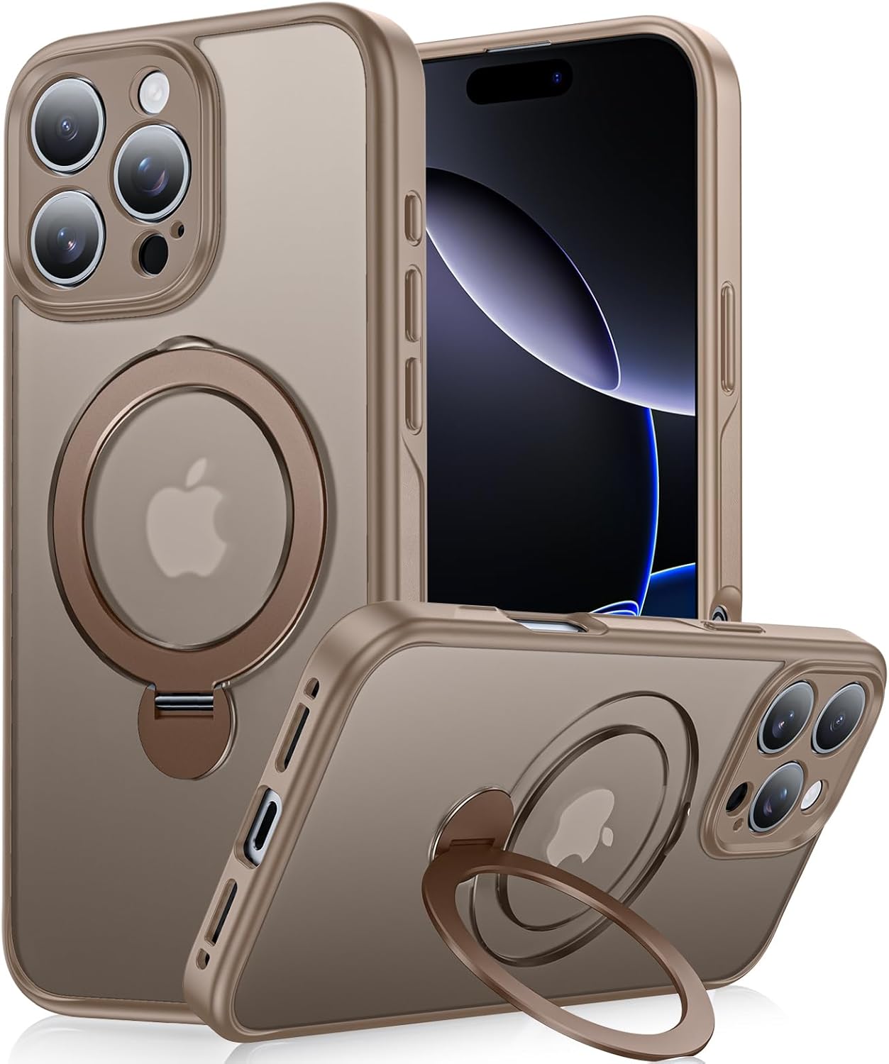 (360° Spin Magnetic Stand for iPhone 16 Pro Max Case, (Compatible with MagSafe) (18FT Military Protection) Case for iPhone 16 Pro Max, 6.9 inch, Desert Titanium Desert Titanium iPhone 16 Pro Max-6.9"