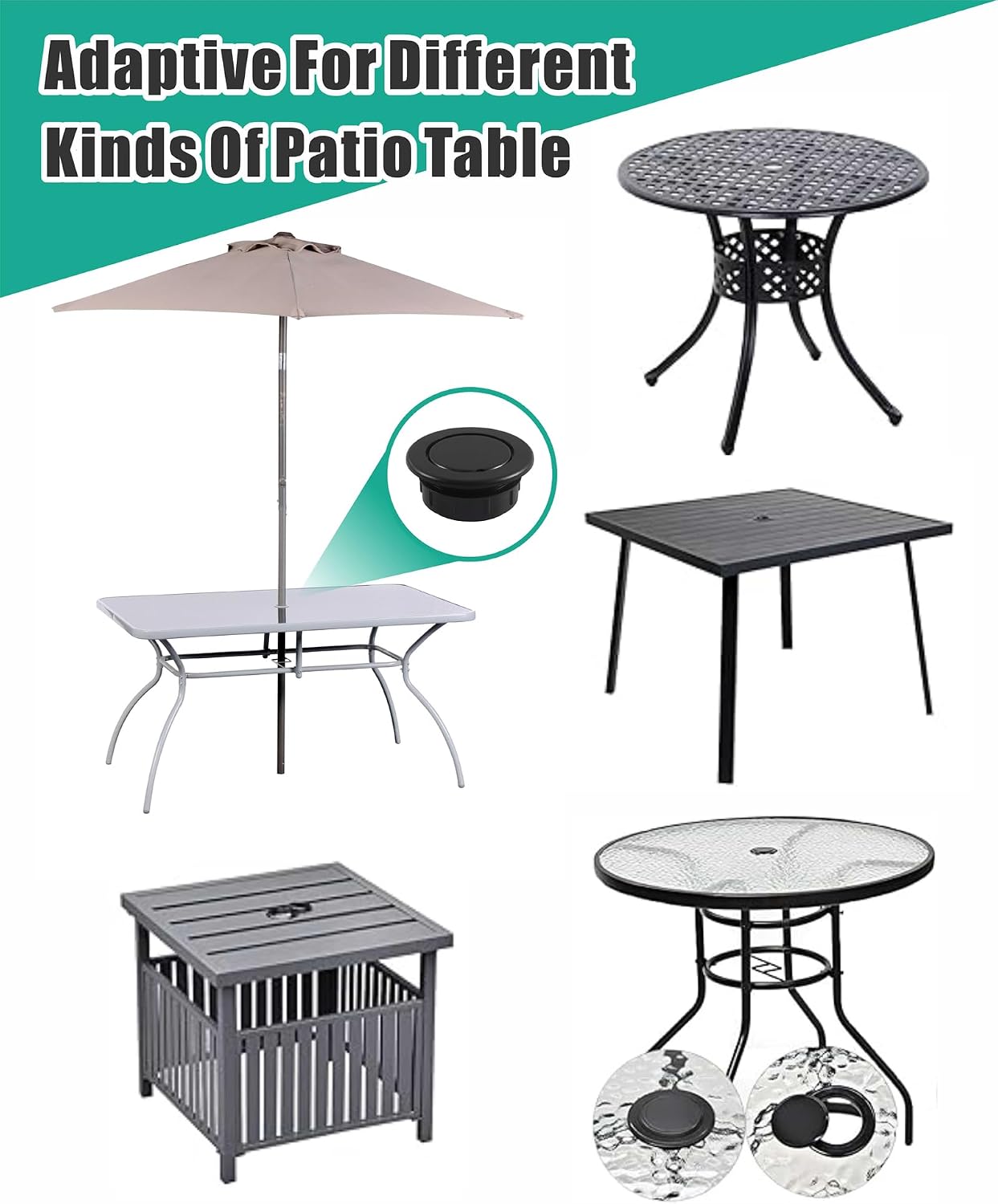 Patio Table Umbrella Hole Ring Plug Cap Set (2inch-2 Sets) | Parasol Table Hole Cover Insert Thicker Patio Table Hole Plug Ring for Outdoor