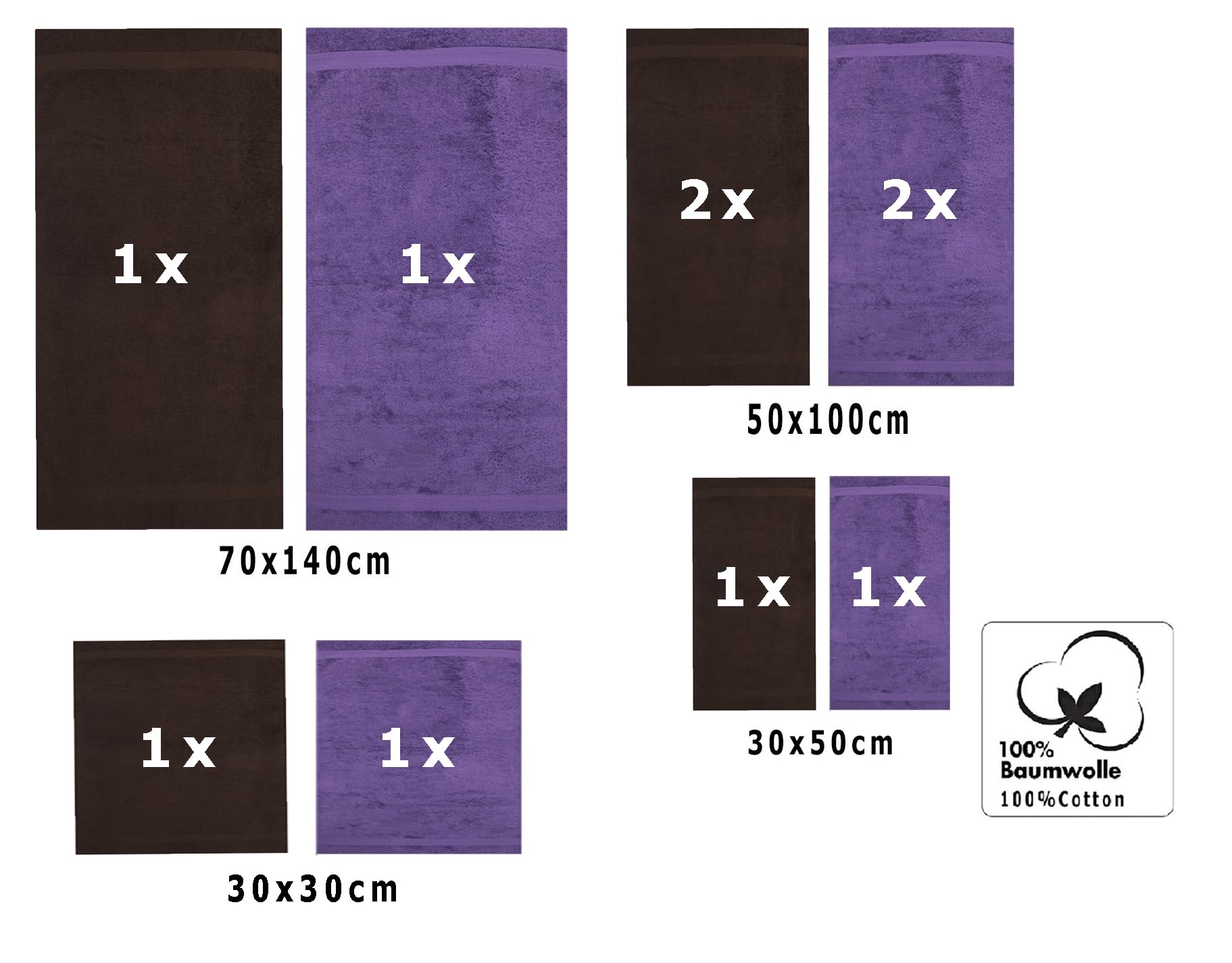 Betz Juego de 10 Toallas Classic 100% algodón 2 Toallas de baño 4 Toallas 2 Toallas de Mano 2 Toallas Cara de Color marrón Oscuro y Morado