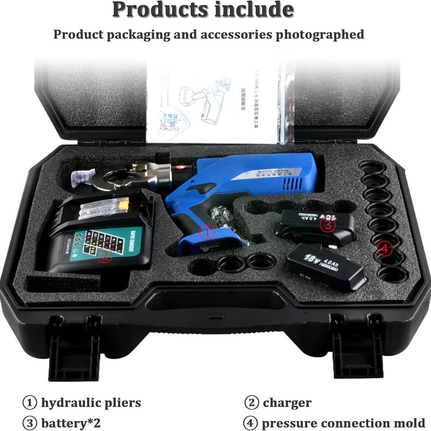 Alicates De Engarzado Eléctrico-Hidráulicos De 10-400 Mm2, Engarzadora Hidráulica Alimentada por Batería, Prensa Hidraulica con Troqueles De 13 Pares, Rotación De 360°