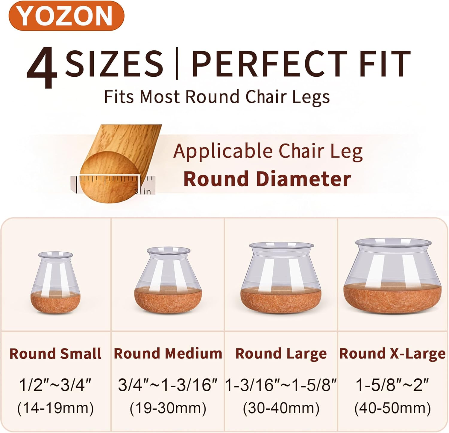 YOZON Chair Leg Floor Protectors for Hardwood Floors Felt Furniture Pads Silicone Caps 32 Pack Anti-Scratch Reduce Noise Clear Round Medium Fit 3/4" to 1-3/16" (19-30mm)