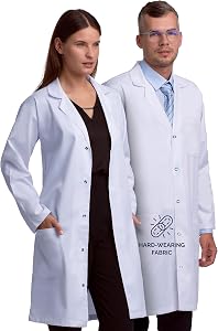 Lab Coat Unisex Lab Coat for Men and Women, 40 Inch White Medical Coat, Relaxed Fit, 3 Pockets, Professional Uniform