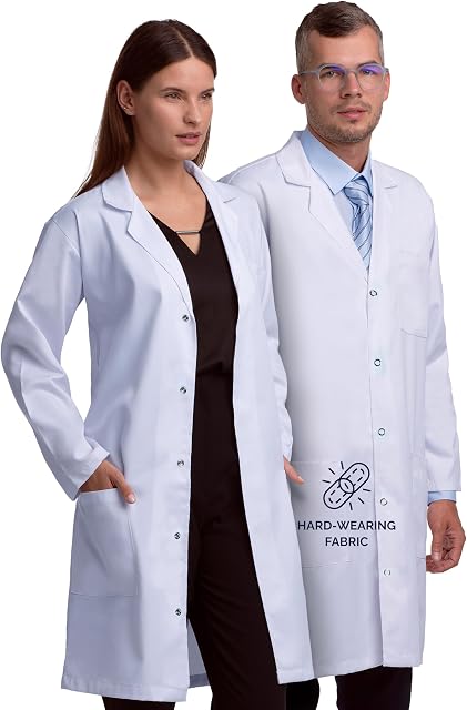 Lab Coat Unisex Lab Coat for Men and Women, 40 Inch White Medical Coat, Relaxed Fit, 3 Pockets, Professional Uniform