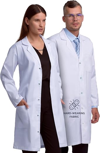 Lab Coat for Men and Women, 40 Inch Length Relaxed Fit Doctor Coat, 3 Pocket Medical Coat Nurse Scientist Technician
