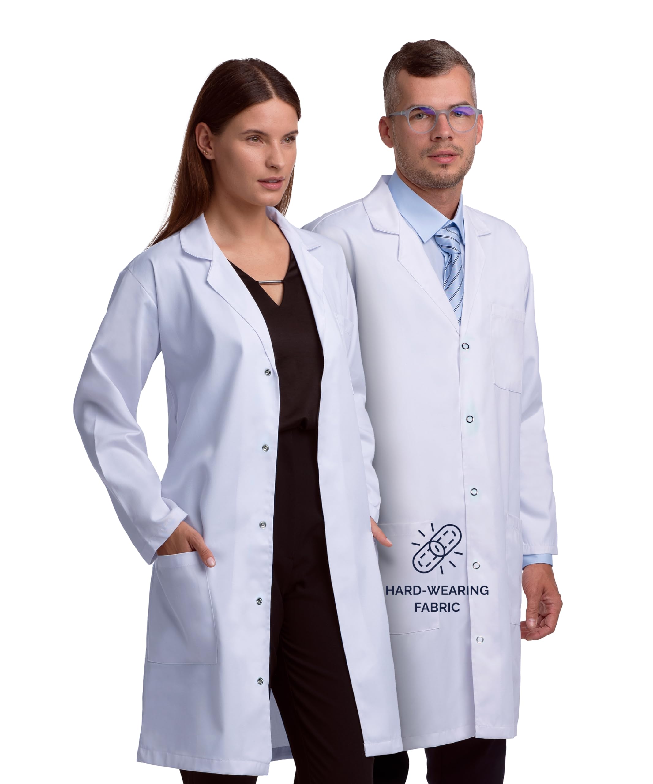 Lab Coat Professional for Men Women Snap Closure Full Length Poly Cotton 40 Inch