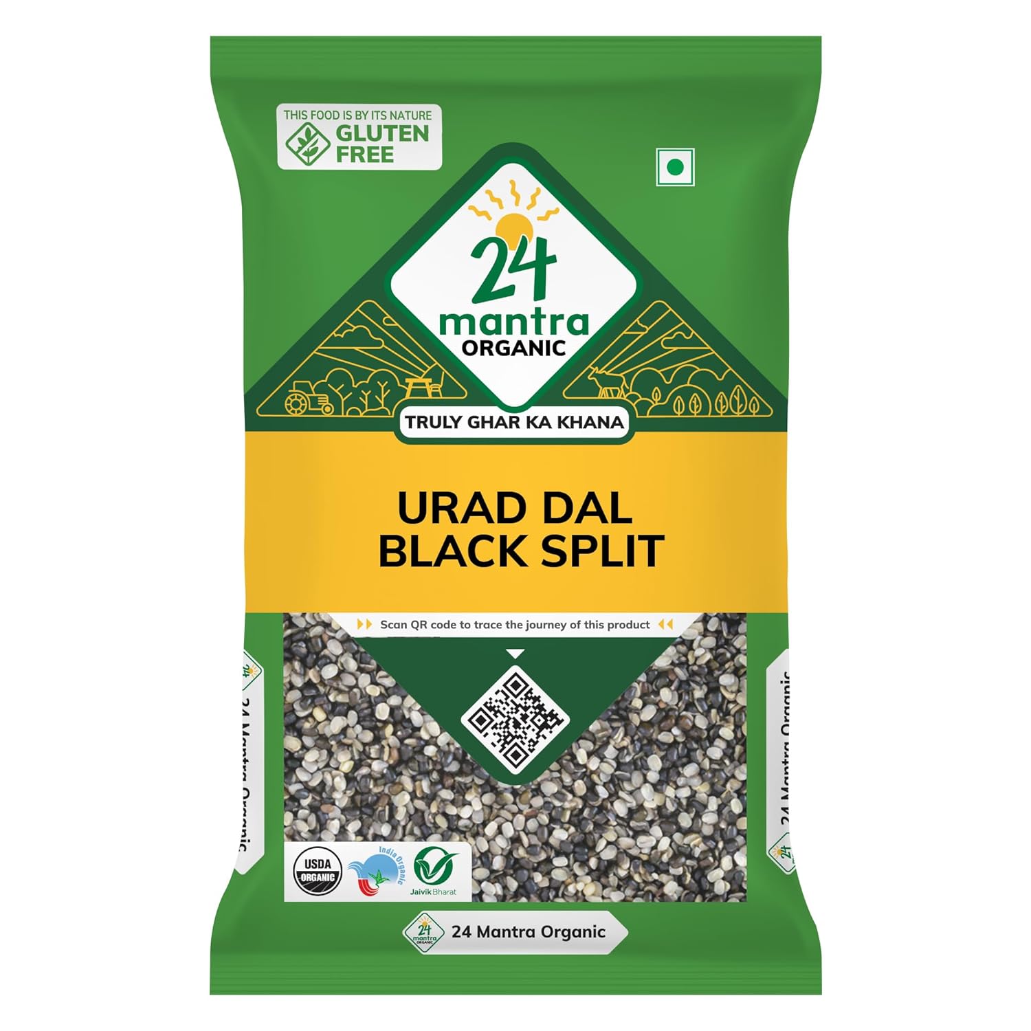 24 Mantra Organic Unpolished Urad Dal Black Split/Black Gram split/Minapa pappu/Kali dal – 500gms | Pack of 1 | 100% Organic | Chemical Free & Pesticides Free