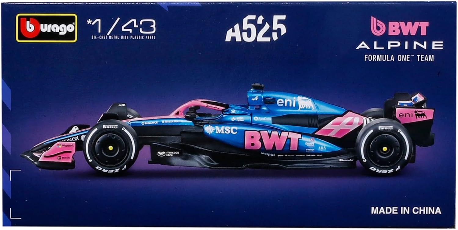 Bburago - F1 BWT Alpine A525 2025 #43 Colapinto, 1:43 Scale Diecast Car with Realistic Details, Official F1 Alpine Replica, Blue/Pink Livery, Officially Licensed, Recommended Age 3+ Years