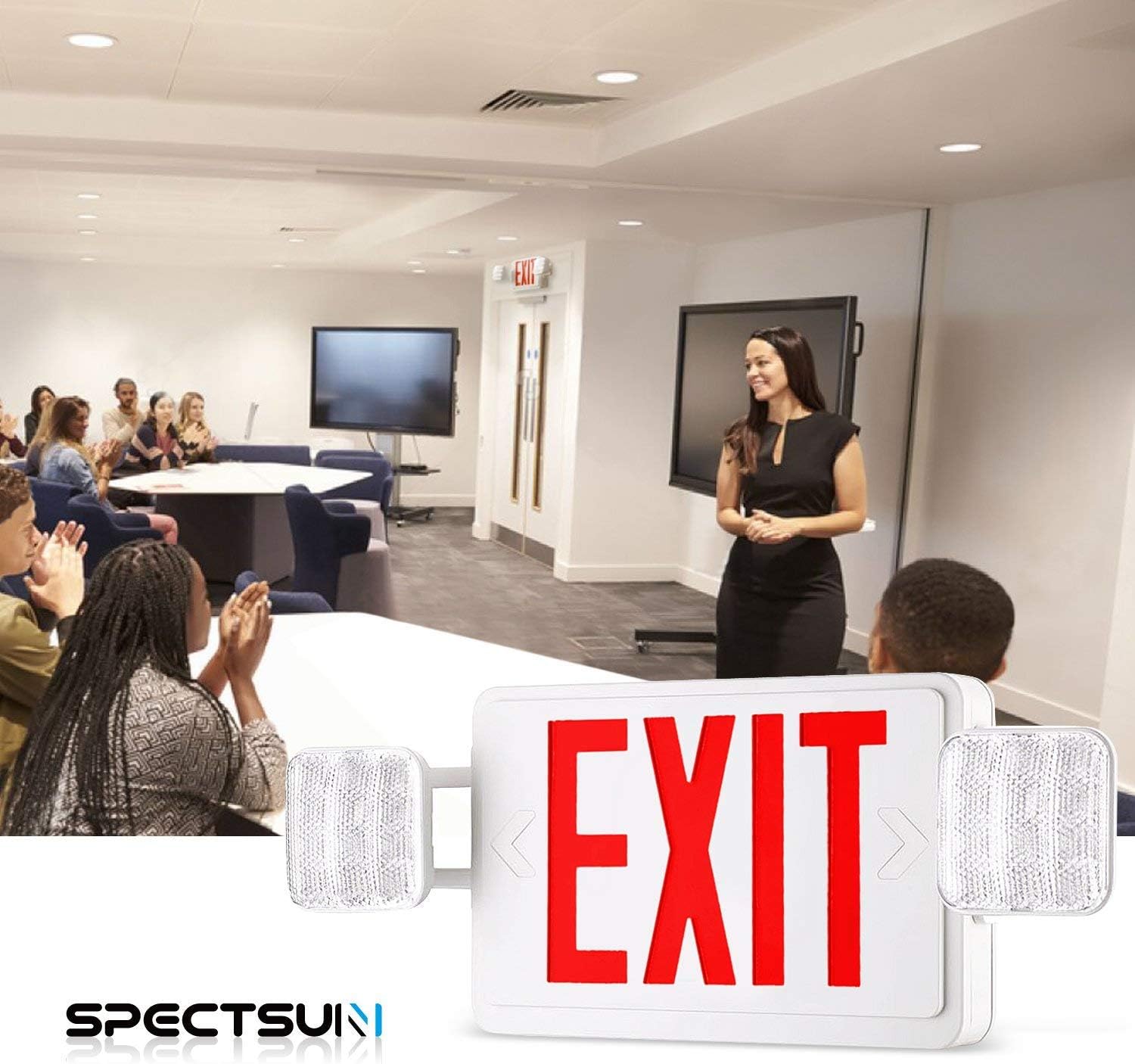 SPECTSUN 4 Pack Red Exit Sign Emergency Lighting with Battery Backup- 2 Led Adjustment Heads-UL Listed for Commercial Lighted Exit Signs - - 