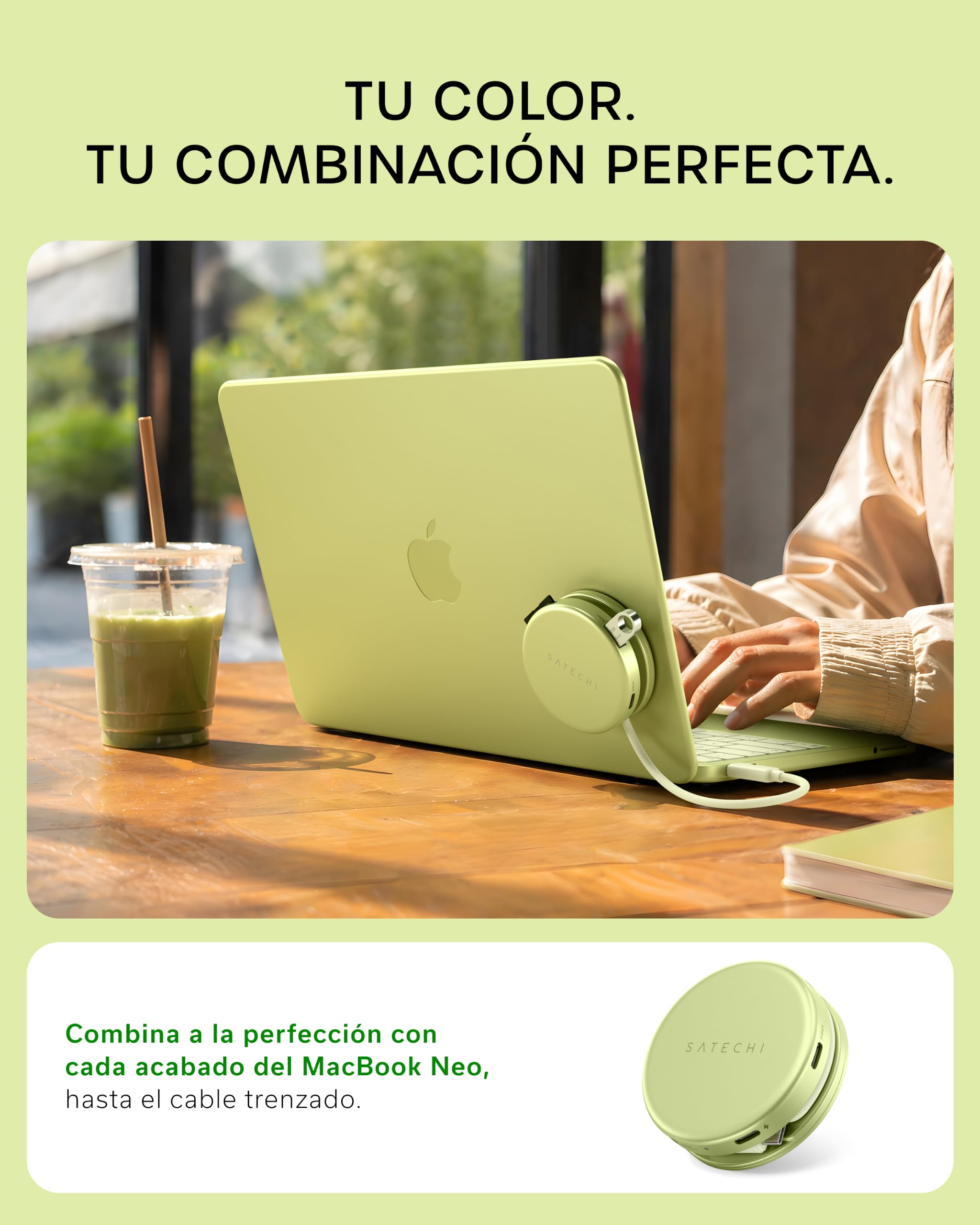 SATECHI OntheGo Hub USB C Magnético 5 en 1, PD 60W, HDMI 4K, Cítrico | Cable enrollable incorporado, montaje magnético, 4K@60Hz, lector SD, USB-C/USB-A 5Gbps, para MacBook, iPad, Windows y más
