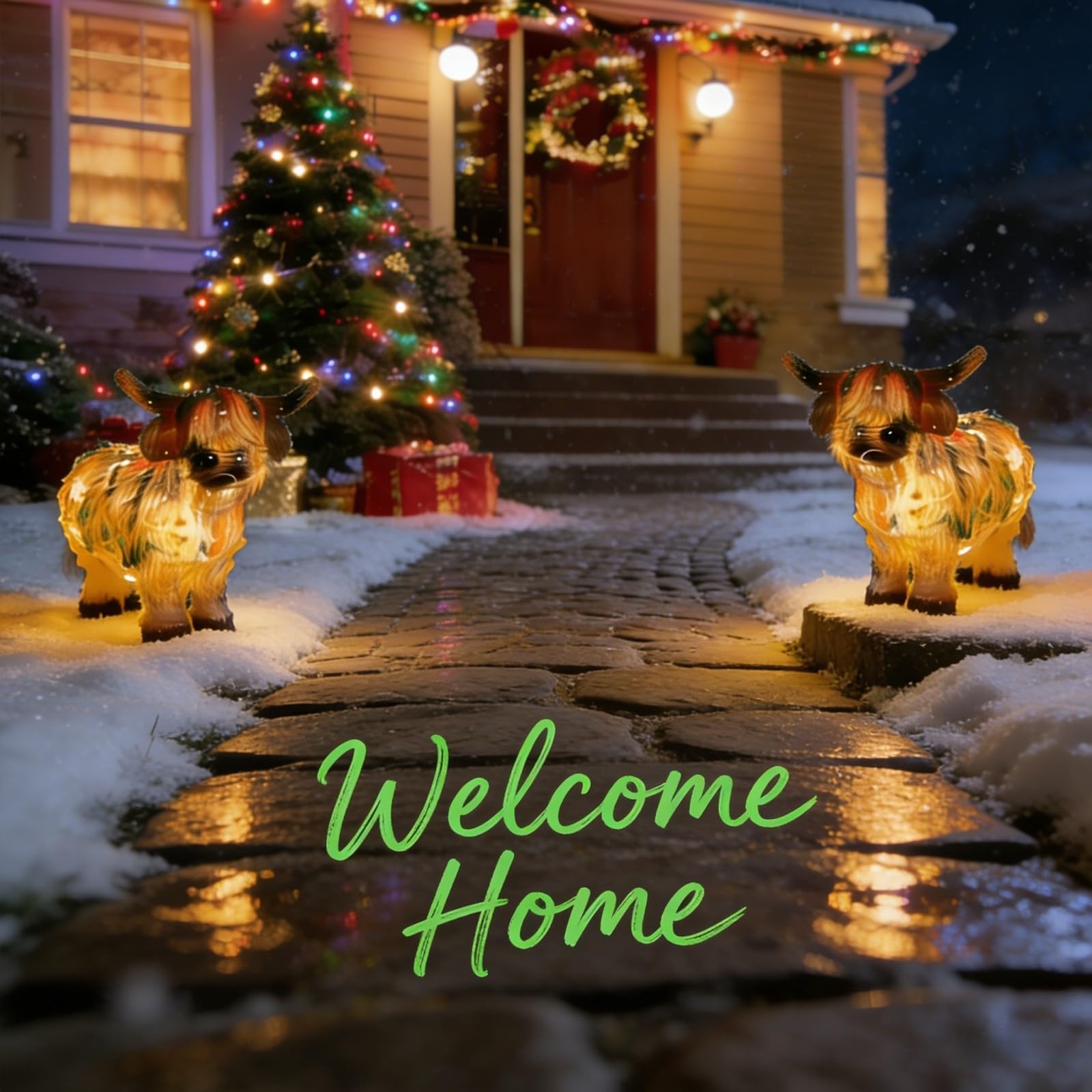 Decorazione da giardino a forma di mucca con luci a LED per feste, feste in giardino, occasioni festive all'aperto (beige, 30)