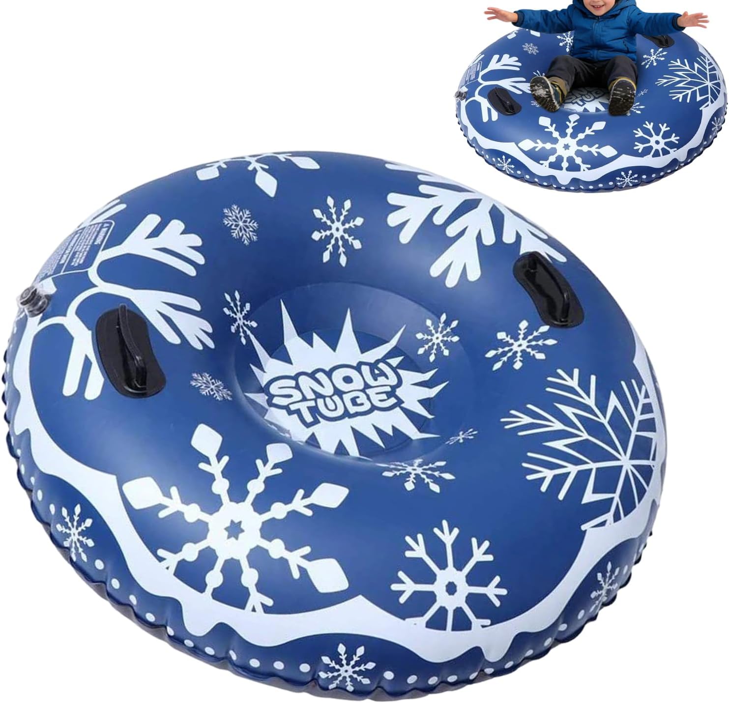 Inflatable Snow Tube - Inflatable Snow Ring Tube, 0.6mm Cold-Resistant K80 PVC with Reinforced Grip Handles, High Speed Sled, Thickened Sledding Ring for Outdoor Winter Driveway Walkway Pool Beach