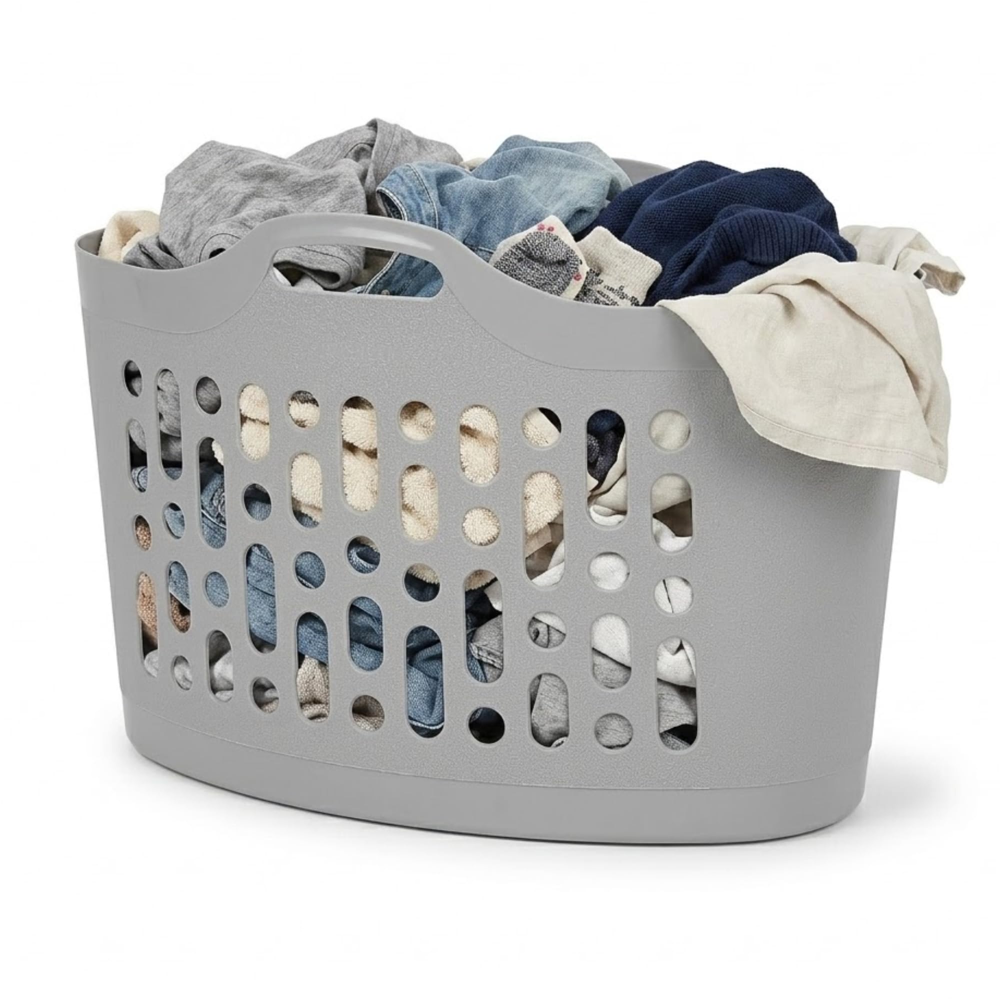 SAVING HUB 50L Laundry Basket Flexible Plastic – Large Lightweight Flexi Tub with Strong Handles, Durable Clothes Hamper for Washing, Storage & Home – Stackable Basket 60 x 37 x 40.5 cm (1, Cool Grey)