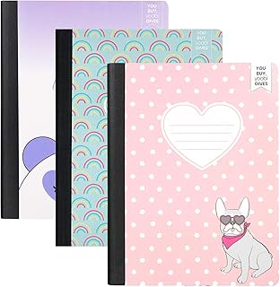 Yoobi 1-Subject 7.5 x 9.75 Composition Notebook Set – 3 Pack of Kids College Ruled & Wide Ruled Notebooks, Variety of Cute Designs – 100 Sheets Each, Great for School & Office