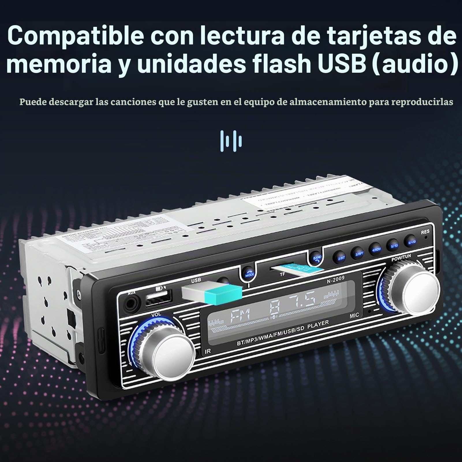 Receptor de Audio para Automóvil, Estéreo Multimedia para Automóvil de un DIN, Bluetooth FM, MP3 USB, de Audio de Radio FM Digital SD en el Tablero,12 V Universal