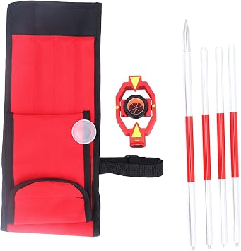 Tilt Prism Set,Total Station Surveying Prism 25.4mm Effective Diameter 17.5mm Constant Survey Mini Prism with 4 Poles for Instuements