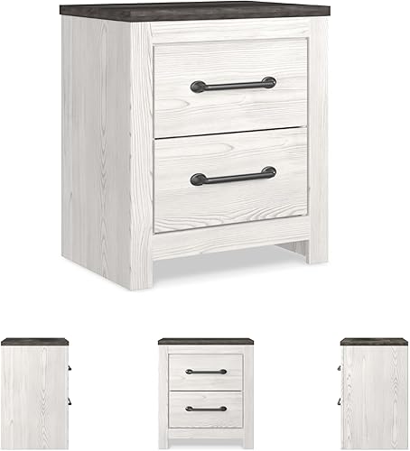 Miniatura 6 de Signature Design by Ashley Gerridan Coastal - Mesita de noche con 2 cajones, 24.72 pulgadas de alto, color blanco/gris Blanco de dos tonos,Marrón