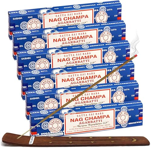 TRUMIRI Paquete de soportes para incienso con varillas de incienso Satya Sai Baba Nagchampa de 0.53 oz Paquete de 6 (aproximadamente 90 varillas)