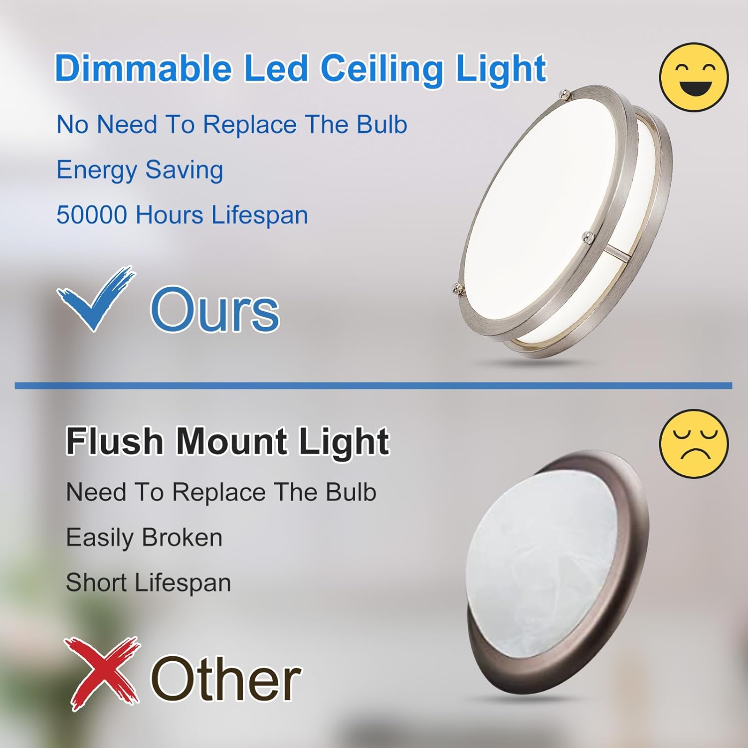 DLLT 2Pack Flush Mount LED Ceiling Light: 10 Inch 5CCT (3000K-6000K) & Dimmable Ceiling Light Fixtures for Bedroom - 18W Modern Brushed Nickel 1600LM Super Bright Kitchen Lighting Fixtures Ceiling 2Pack-10inch Nickel