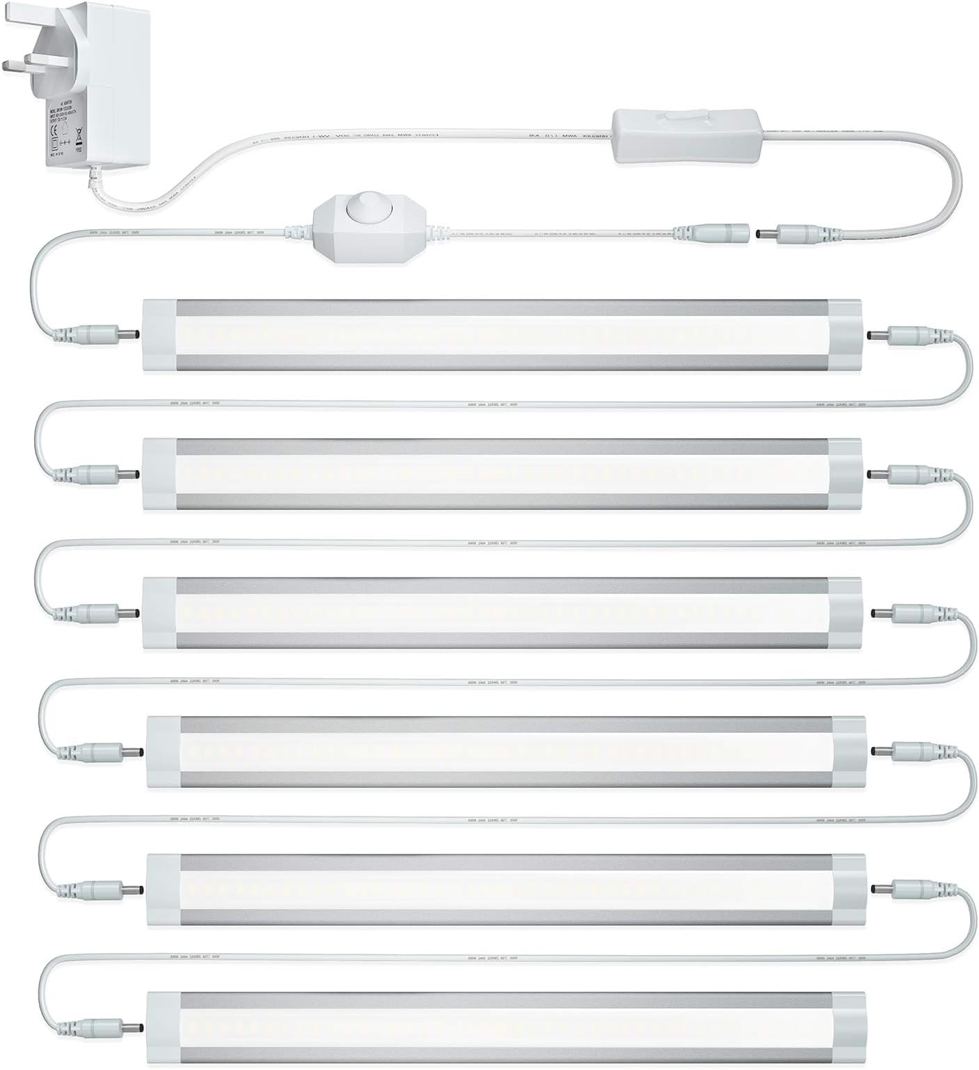 LAMPAOUS Under Cabinet Kitchen Lights,Dimmable Under Cupboard Lighting 24W, Daylight Cool White 6000K Under Counter Lights,linkable Under Cabinet LED Lighting, Stairs/Closet Lights,6Pack