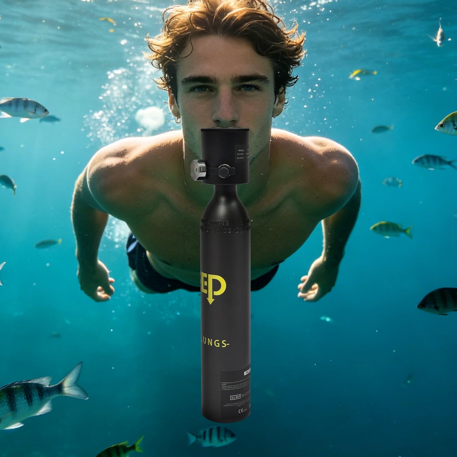 Equipo de buceo, minibotella de buceo de 0,5 L con máscara de buceo, agua poco profunda, botellas pequeñas de buceo, mini botella de oxígeno con máscara de esnórquel de cara completa, adecuada para