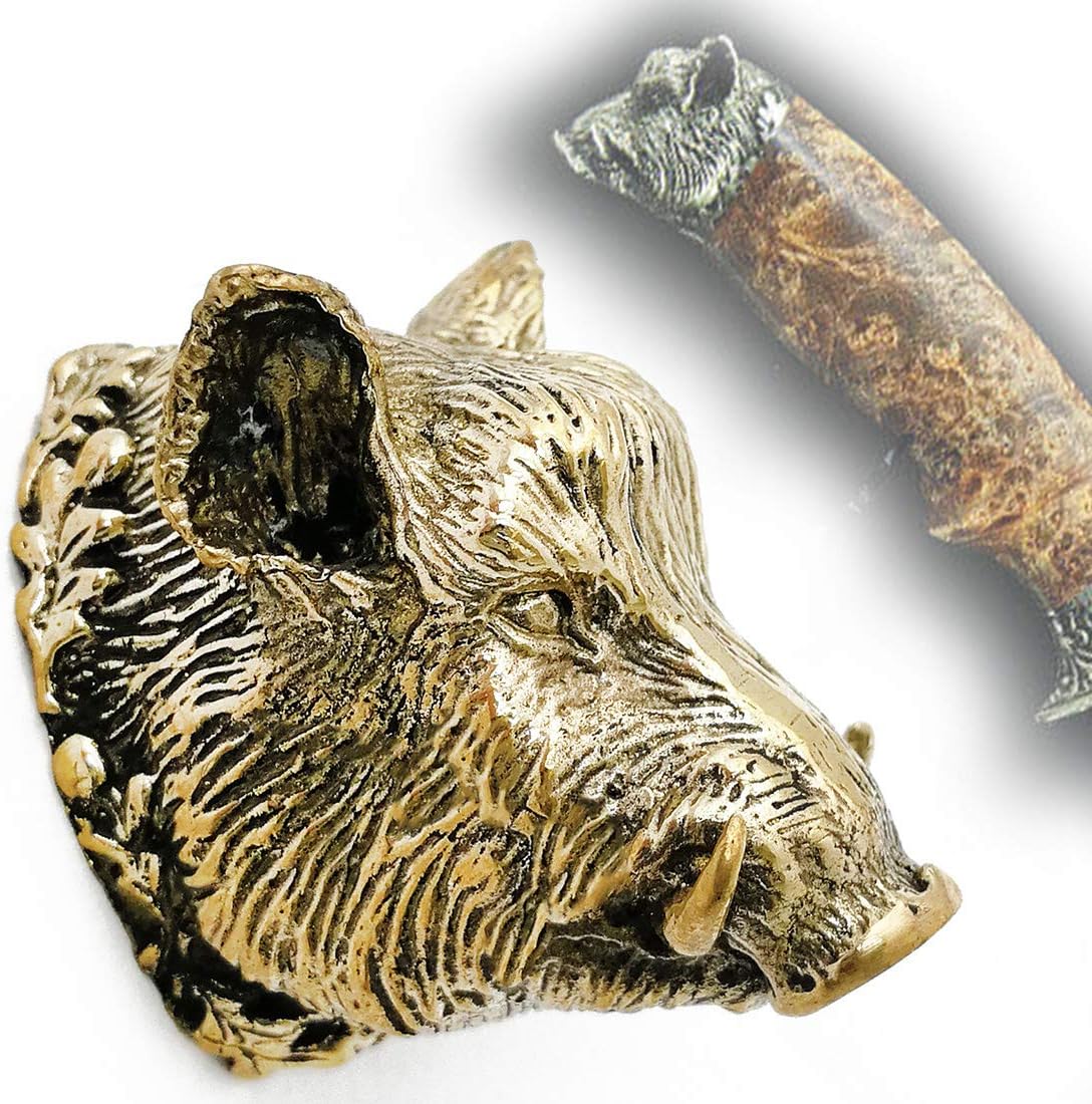 CooB Hunting Knife Finger Guard Bolster, Knife Pommel Wild Boar for Custom Knife Making. DIY Hand-Casted Solid Metal Knives Supplies Accessoriess (Bronze)