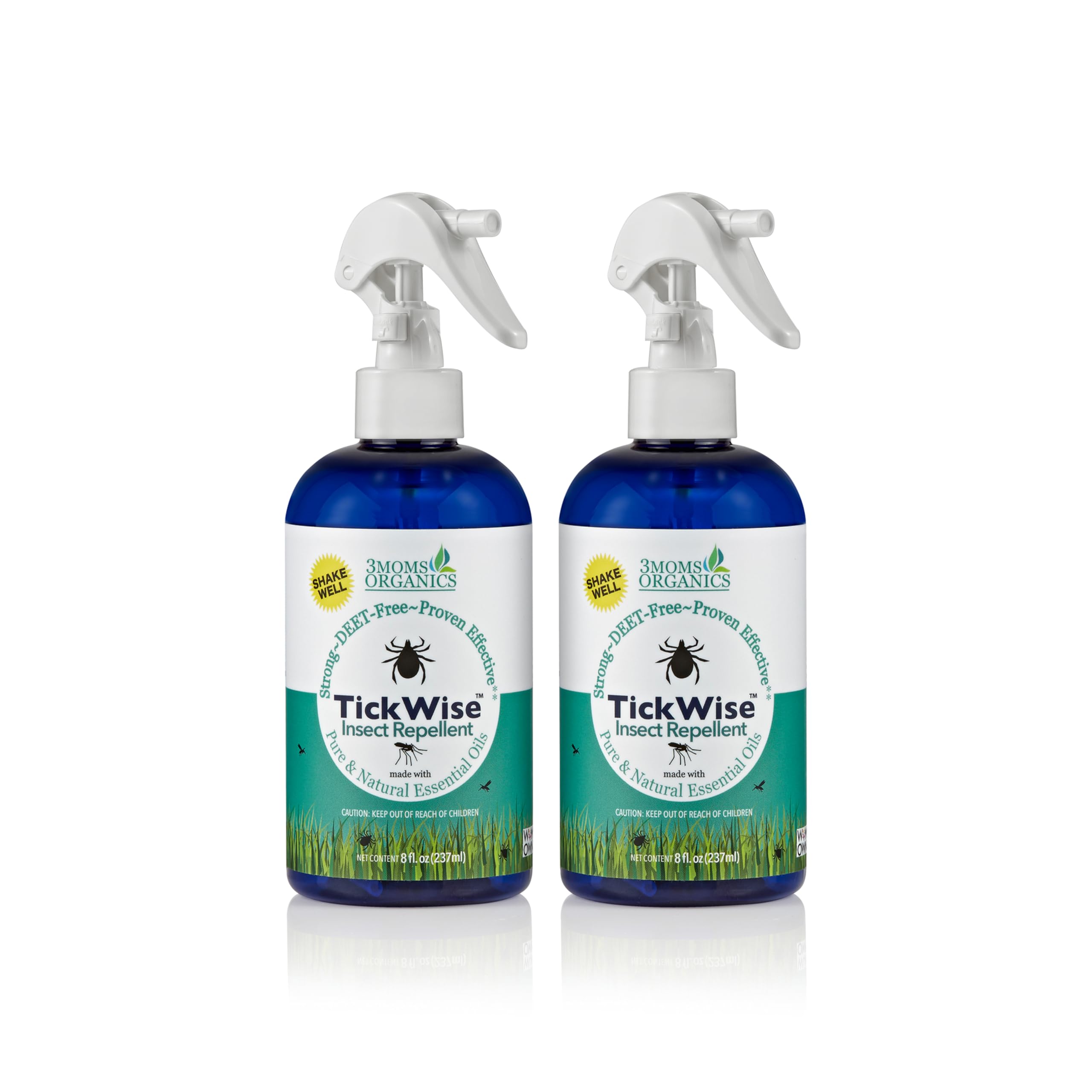 3 Moms Organics, TickWise 8oz Extra Strength Double Whammy 2-Pack - DEET- Free, Tick and Insect Repellent, Plant Based Essential Oils, All Natural Ingredients, Safe for Kids, Adults, Dogs & Horses