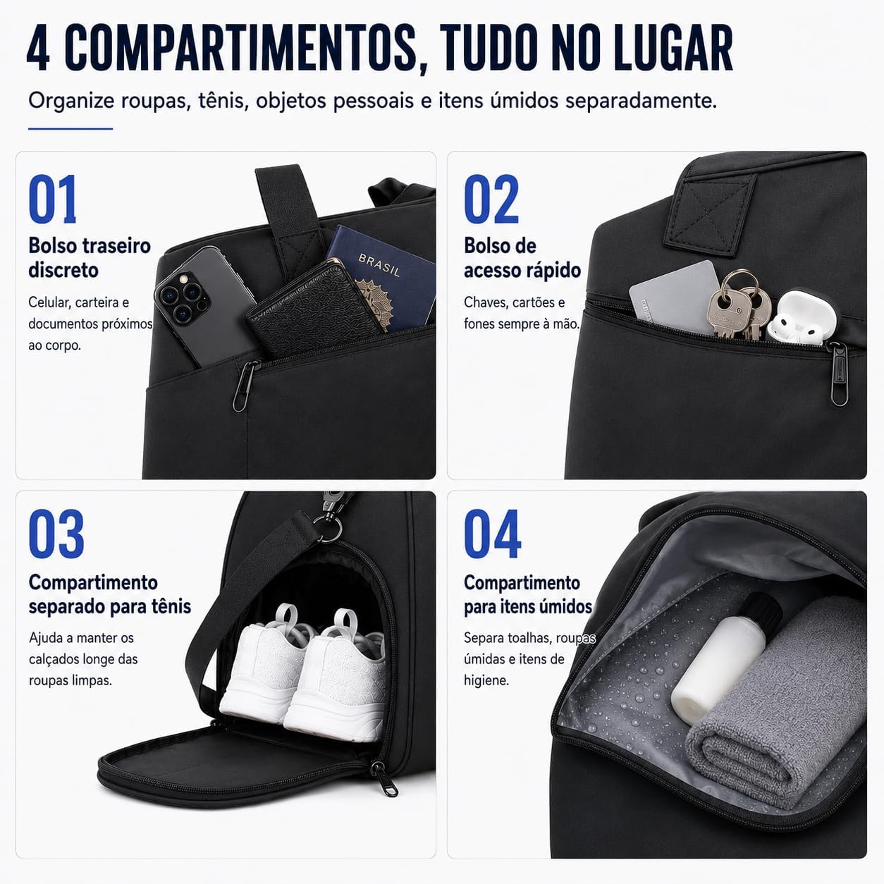 Bolsa de Viagem Grande com Sapateira Academia e Trabalho