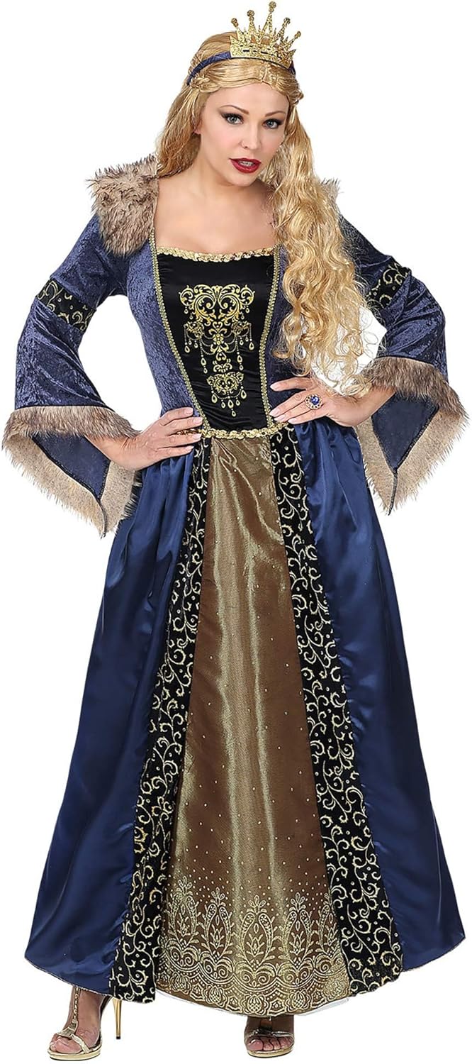 WIDMANN 07131 Adults Womens Medieval Queen Costume. Includes dress with crinoline underskirt and crown. Renaissance, Fancy Dress, Outfit, World Book Day, Halloween, Carnival