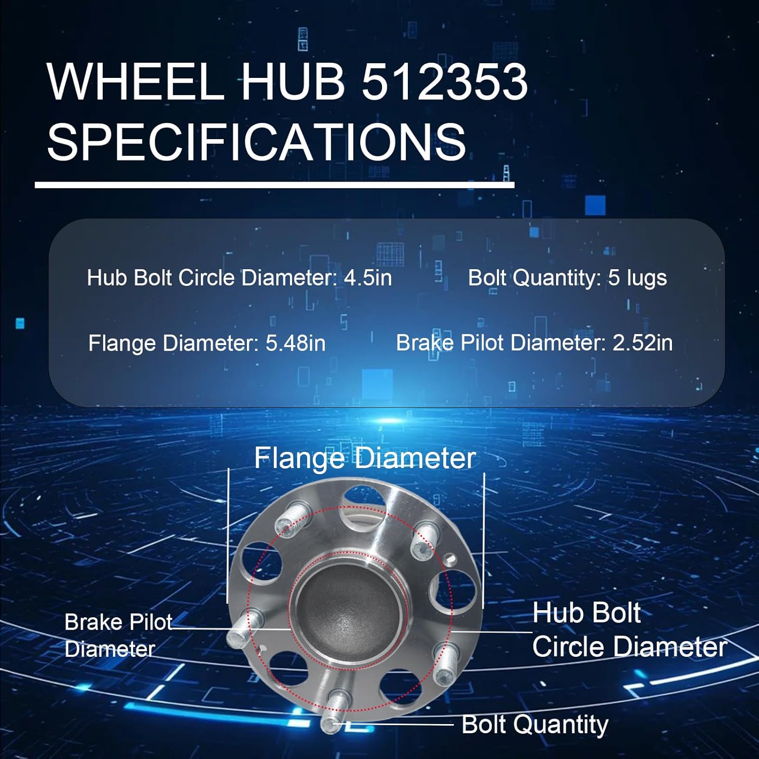 512353 Rear Wheel Bearing and Hub Assembly Compatible with Honda Accord 2008-2012, 2009-2014 Acura TSX - Image 2