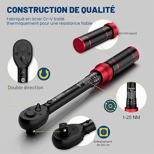 VANPO Chiave Dinamometrica 1/4”, 1-25Nm Bici e Moto Torque Wrench Set - 5