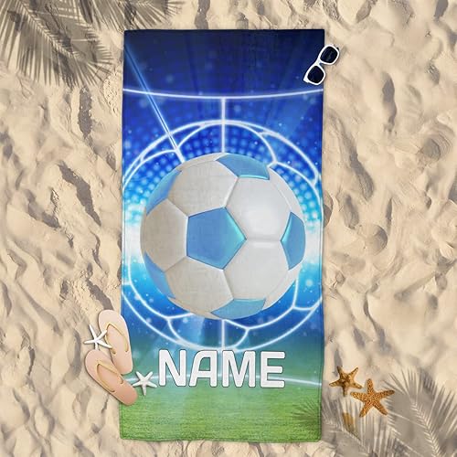 Miniatura 4 de Toalla de playa personalizada con pelota de fútbol deportiva de 31 x 61 pulgadas, toalla de secado rápido, absorbente, sin arena, toalla de