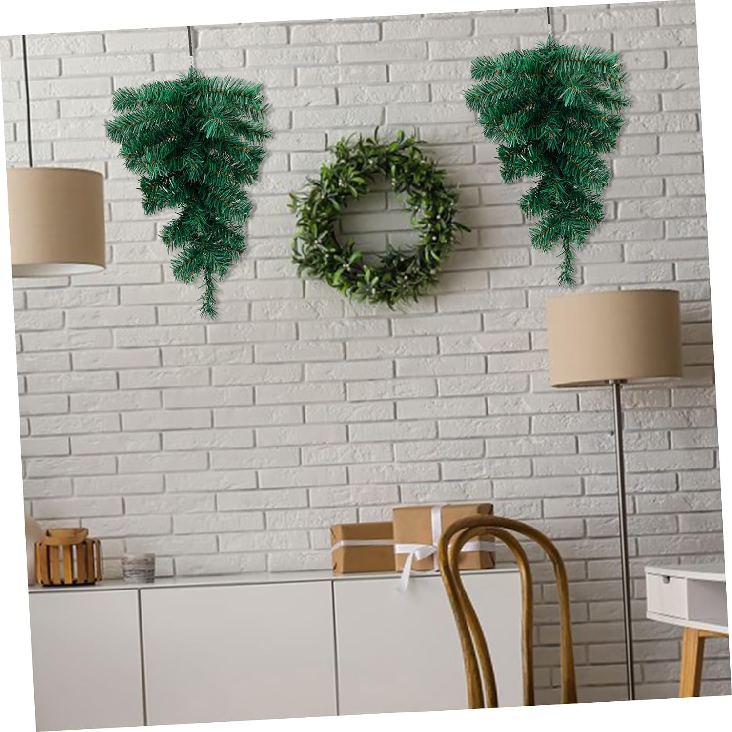 SOLUSTRE Christmas Teardrop Swag Stair Garland Realistic Artificial Wreath Decor PVC Wall Tree Hanging Easy Care Safe Home Decor