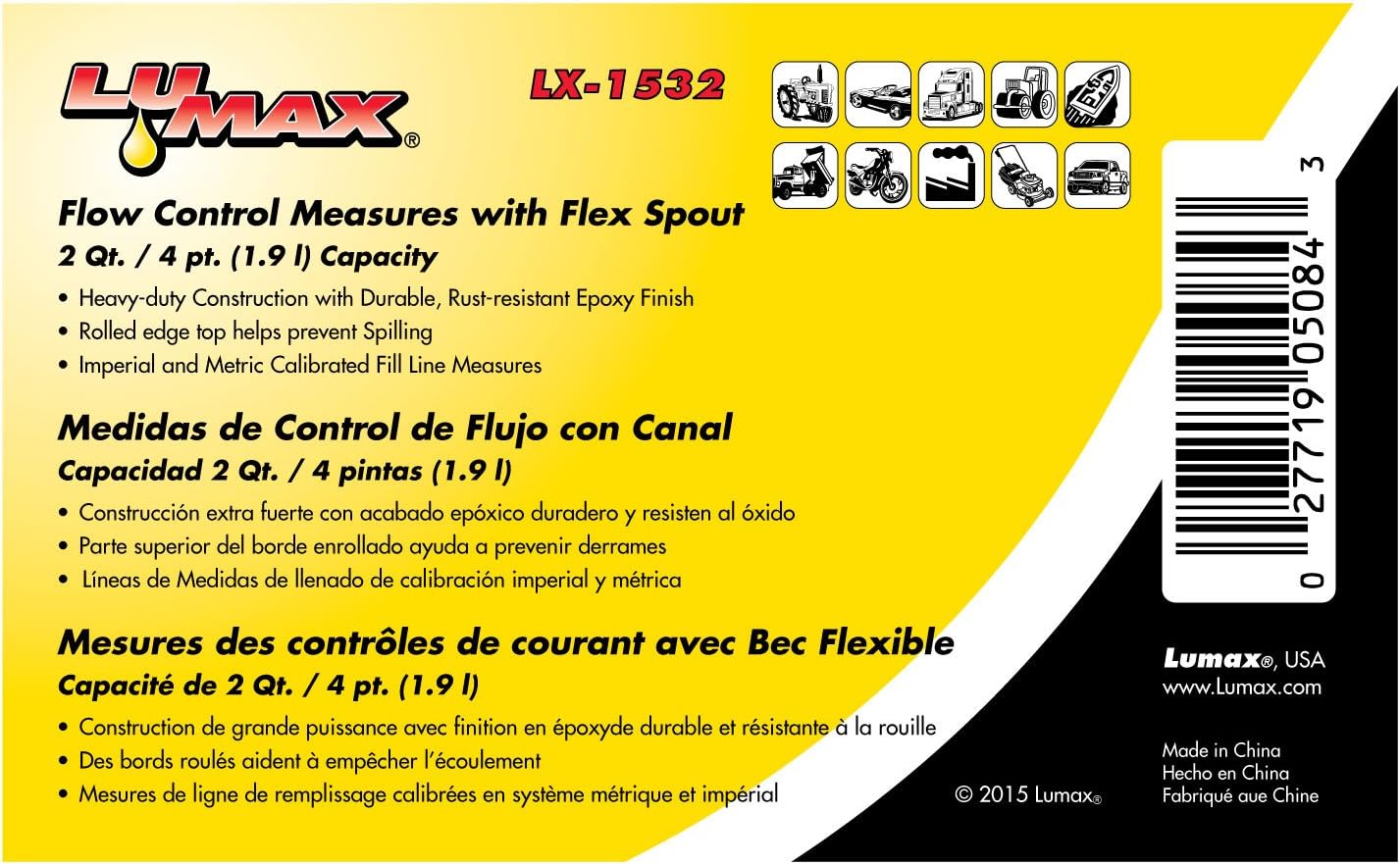 LUMAX LX-1532 Black 2 Quart Flow Control Measure Can with Flex Spout, Designed for One Hand Operation. Heavy-Duty Epoxy Finish Resists Corrosion.