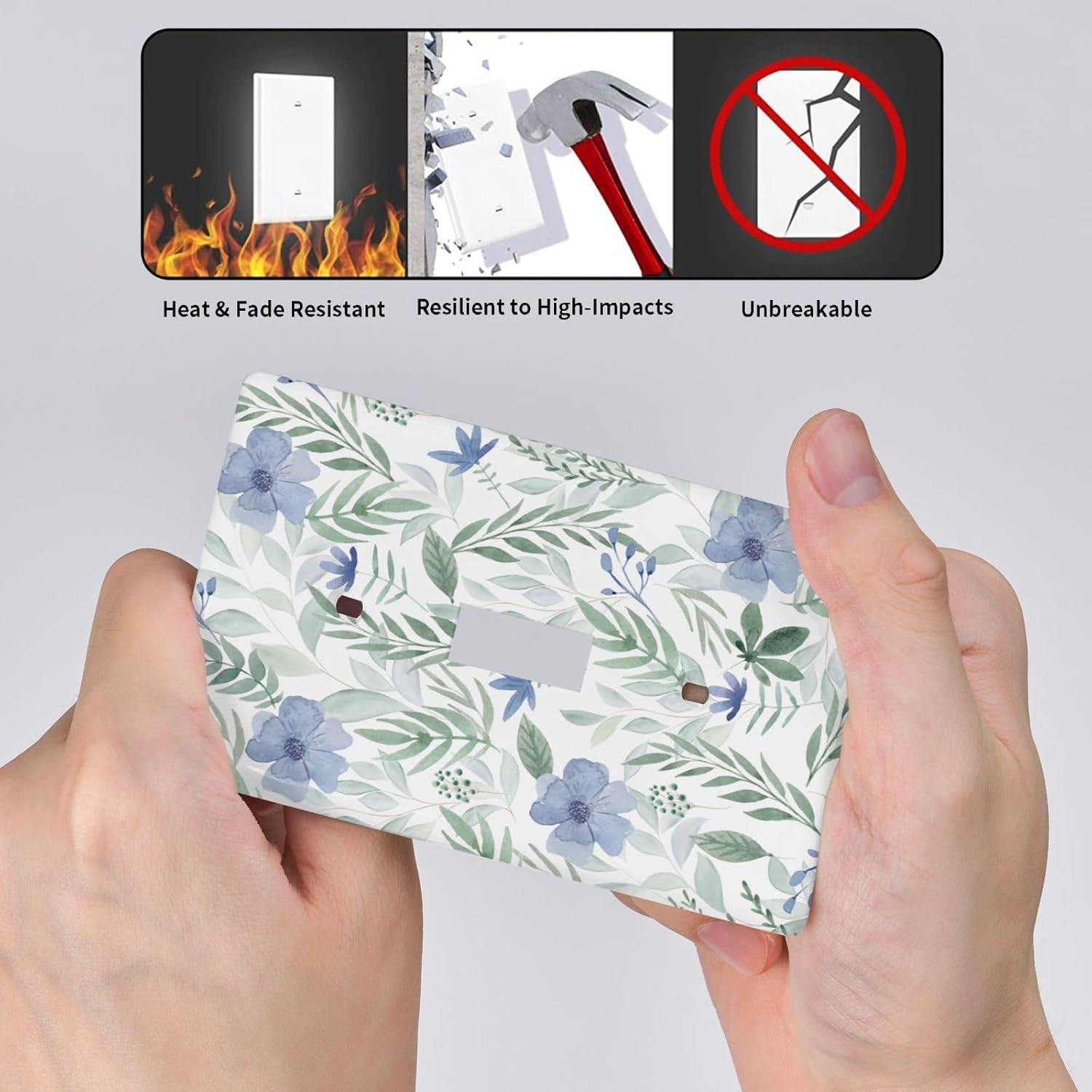 Watercolor Blue Flower Green Leaves Single Toggle Light Switch Plate Cover 1 Gang Decorative Outlet Plate Electrical Wall Plate Covers Receptacle Decorate Plug Covers For Bathroom Decor 4.5" X 2.76"