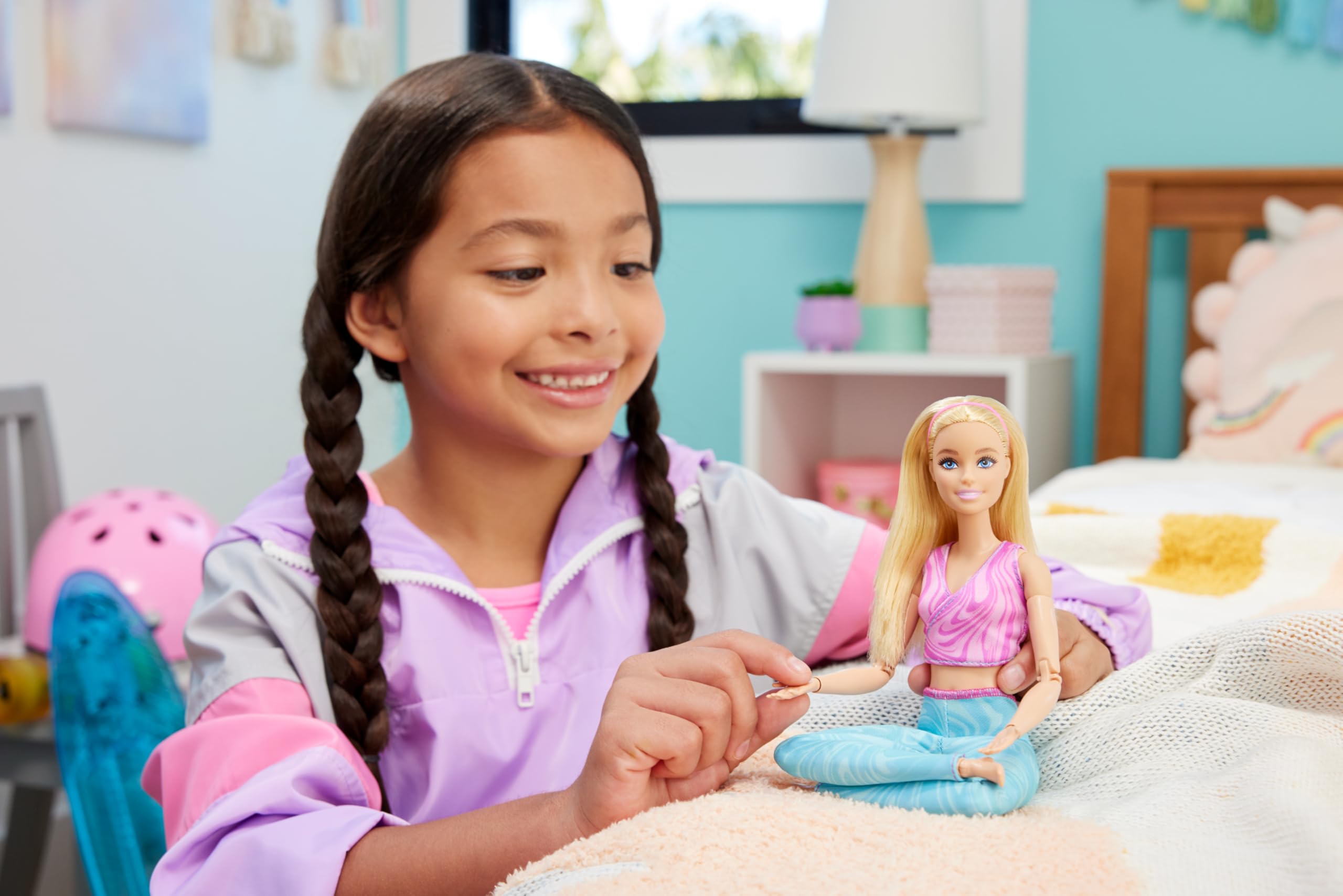 Barbie Made to Move Fashion Doll with Blonde Hair Wearing Removable Pink Sports Top & Blue Yoga Pants, 22 Bendable “Joints”