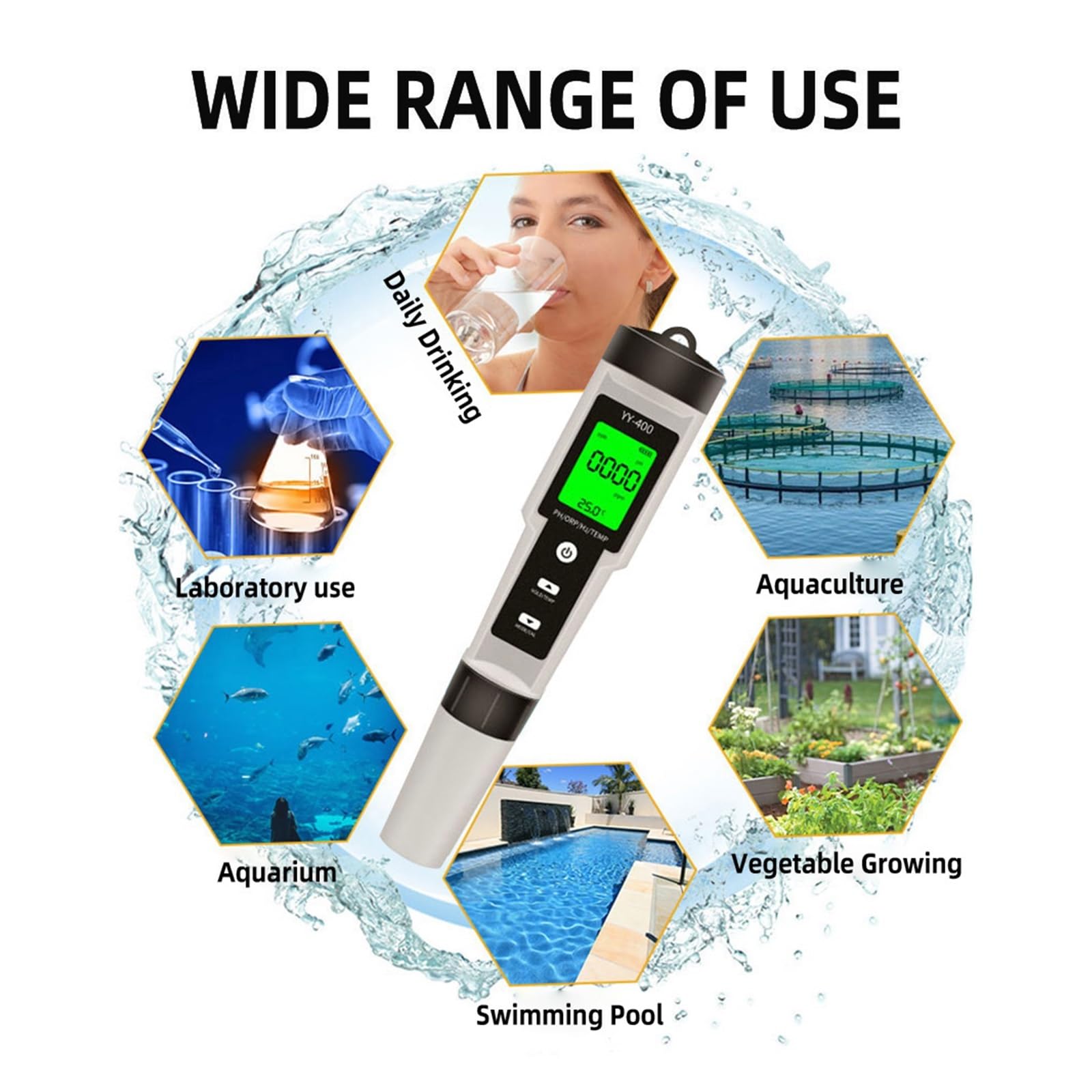 Misuratore H2/PH/ORP/Temp Digitale della qualità Acqua for Piscine Acquari con Potabile Rilevamento Rapido E Preciso(YY-400 4 in 1)