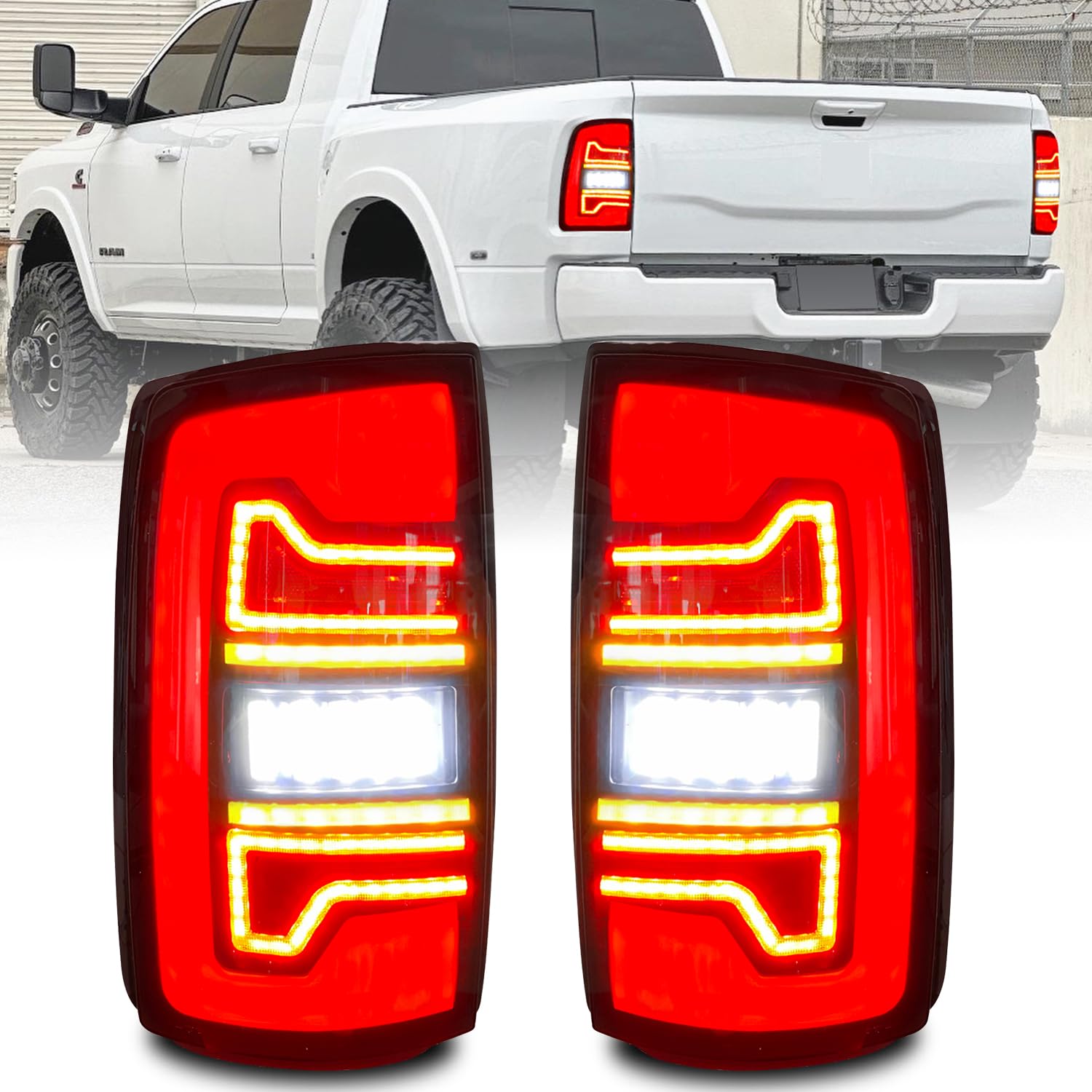 HCMOTIONZHCmotion LED Tail Lights for Dodge Ram 1500 2002-2006, Taillights Assembly for Dodge Ram 2500 3500 2003-2006 Smoked Rear Lamps With DRL Animation & Sequential (V2-Smoke)