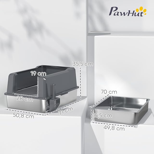Foto 7 de 8 de PawHut - Bandeja para Gatos (85 L, Gran Capacidad, 71 x 50,8 x 35,5 cm), Color Gris
