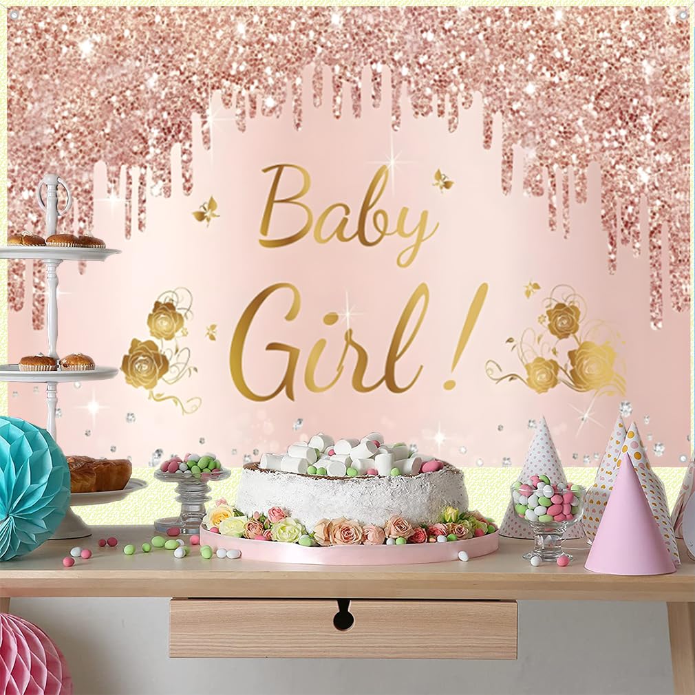 Baby Girl baby shower tło różowe tło baby shower fotografia tło kwiat dziewczynka impreza dekoracja impreza baner tabliczka materiałowa plakat