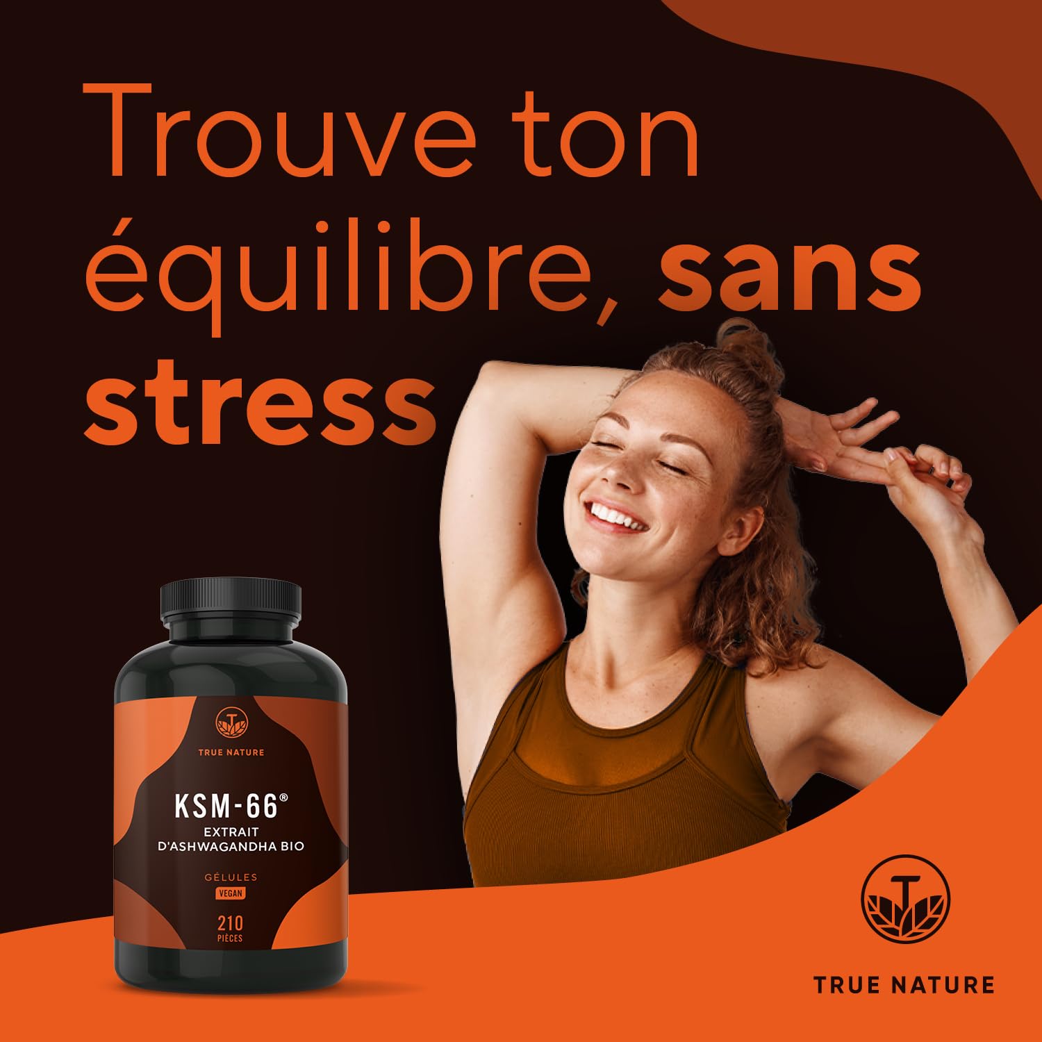 KSM-66 | Ashwagandha bio | Principe actif breveté – 210 gélules, rendement supérieur à la moyenne – 600 mg, au moins 5% de withanolides – Ayurveda – Sans lactose ni gluten – TRUE NATURE