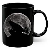 Lovesout American Green Tree Frog Silhouette Full Moon Night Coffee Mug Black Cup 11oz Pet Owners Gifts